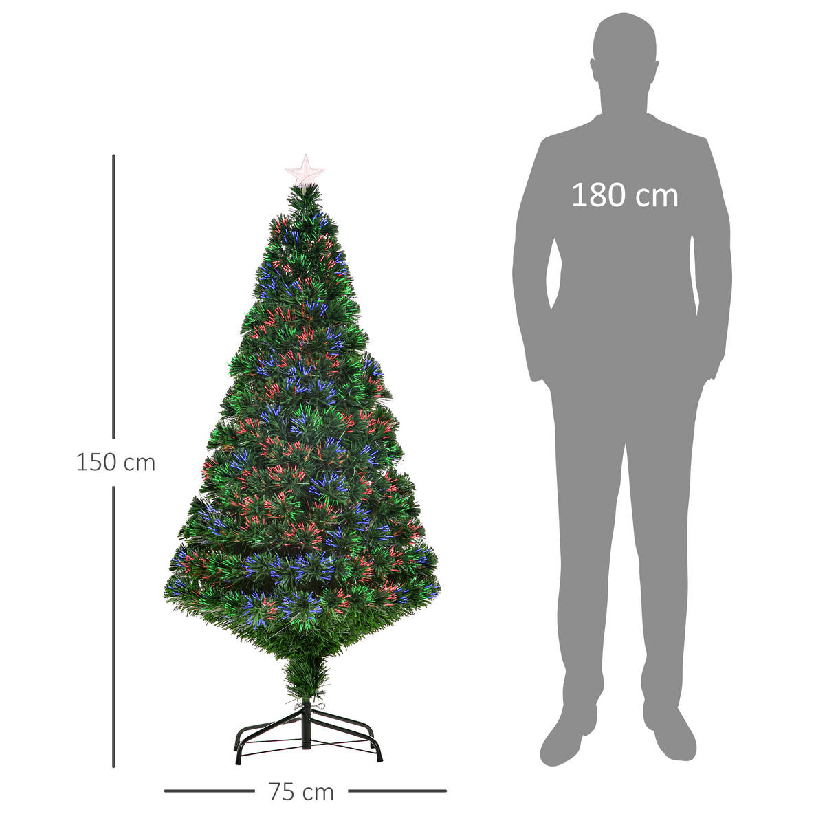 WEIHNACHTSBAUM Tannenbaum Christbaum LED Lichtfaser Baum Stern 8 Modell - Grün, Metall (150cm) - HOMCOM