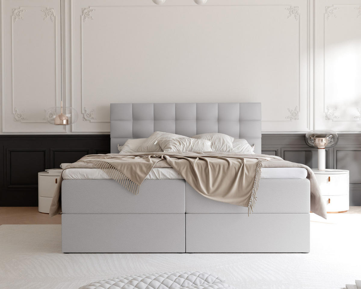 BOXBETT GRAND 180/200 cm, in Grau, mit Matratze und Topper - Grau, Holzwerkstoff/Textil (180/200cm) - Idohome
