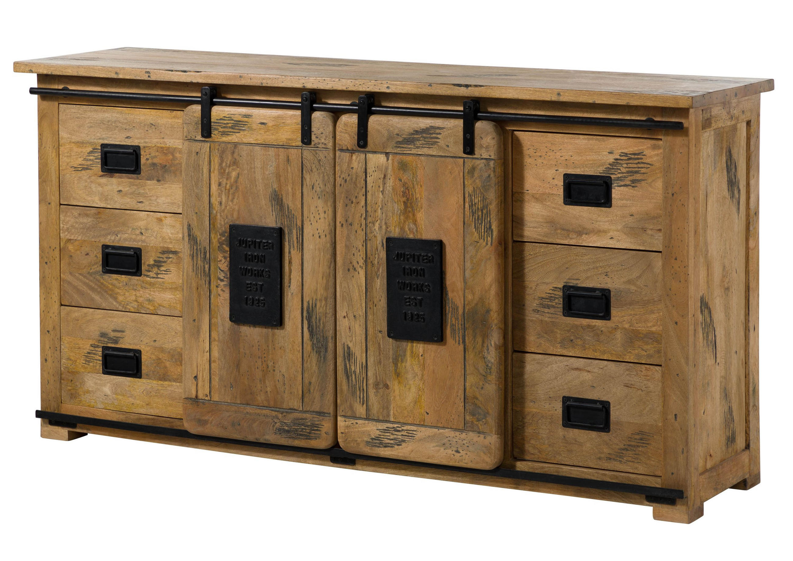 SIDEBOARD Mango 170x45x90 natur lackiert RAILWAY #193 - Braun, Holz (170/90/45cm) - Massivmoebel24