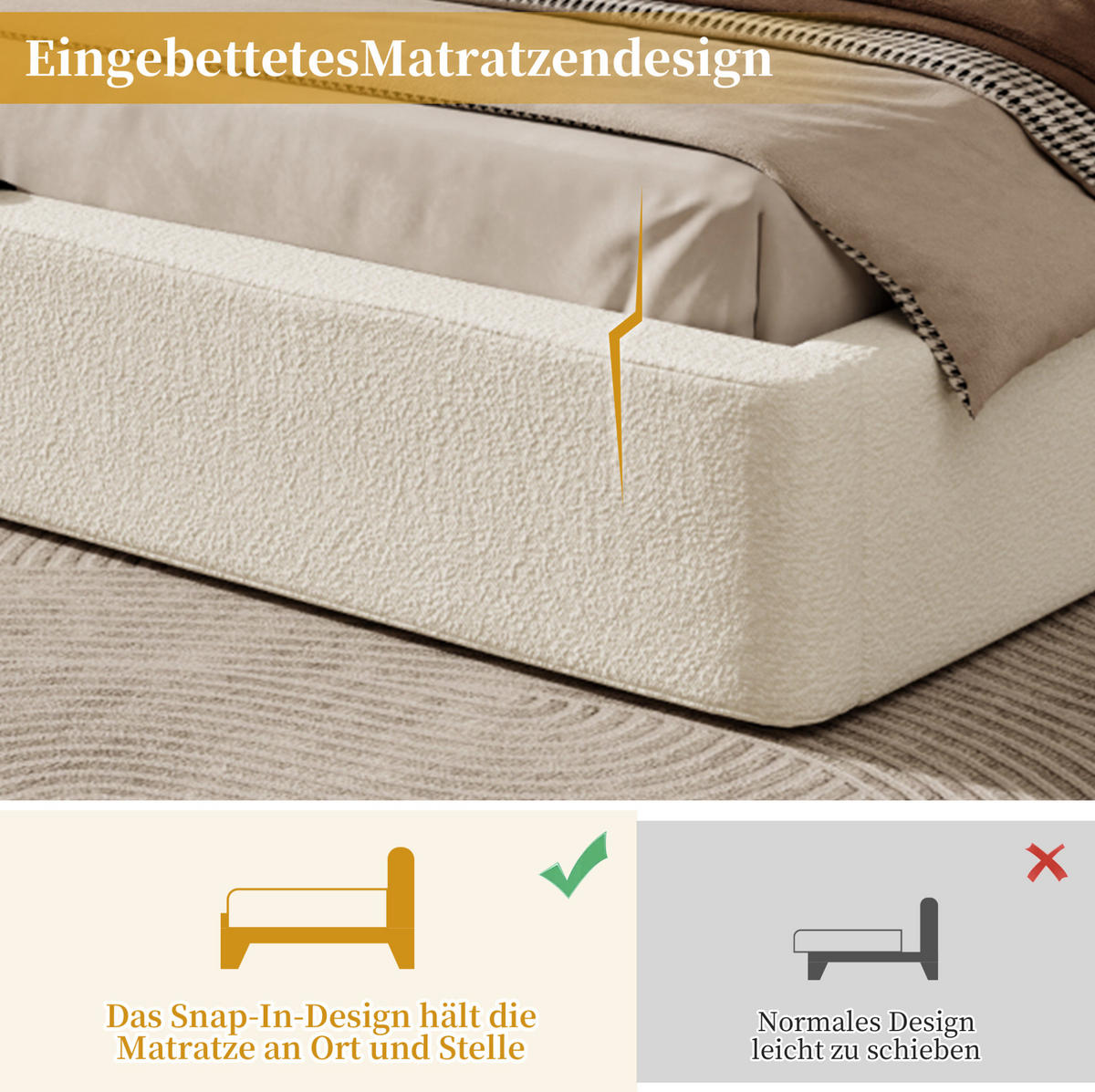 POLSTERBETT 180/200 cm mit hydraulischem Stauraum, Lattenrost und abnehmbarem Bouclé-Bezug, Beige - Beige, Textil (180/200cm) - Redom
