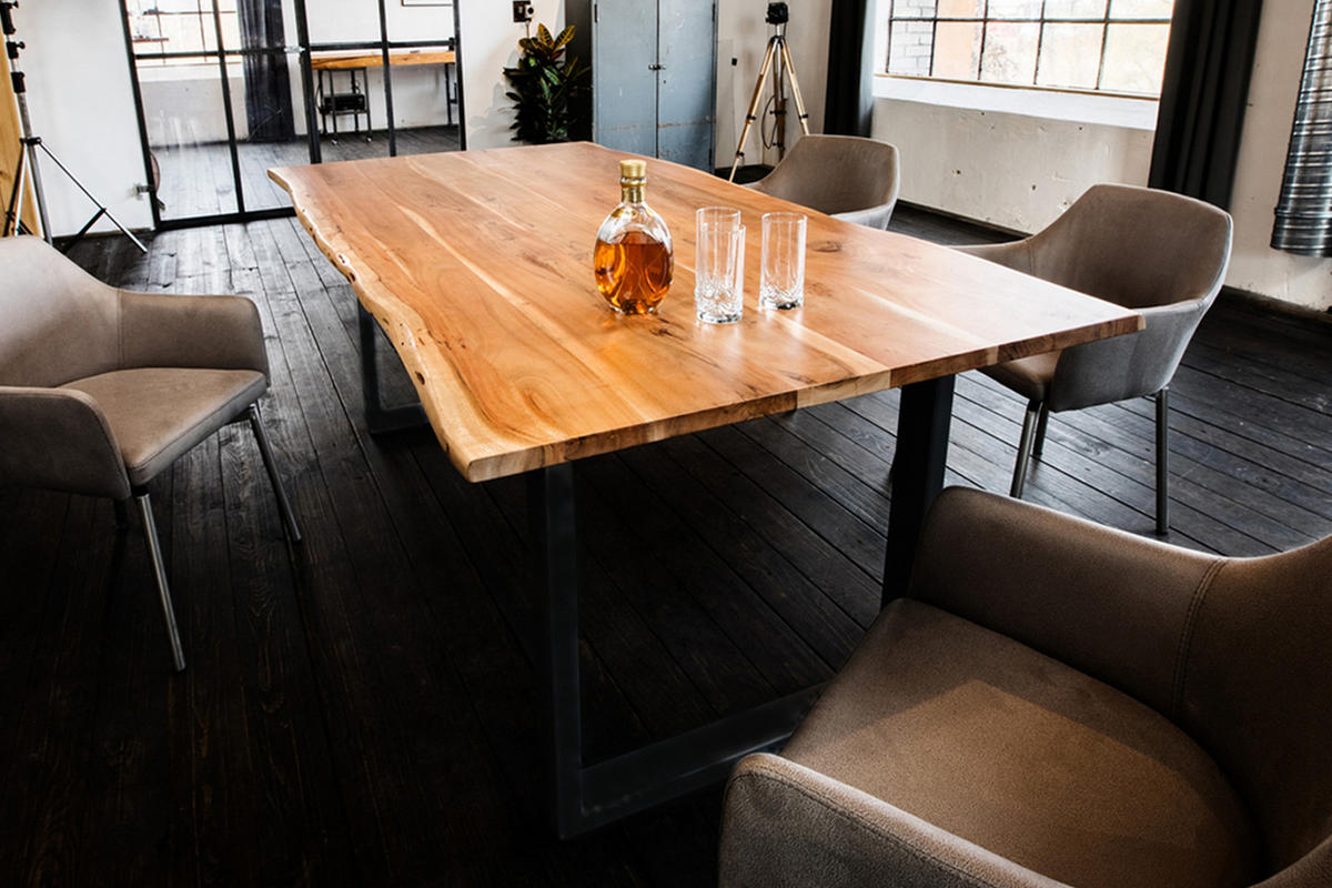 ESSTISCH LORE Holz Akazie - Schwarz/Naturfarben, Holz/Metall (240/100/76cm) - KAWOLA