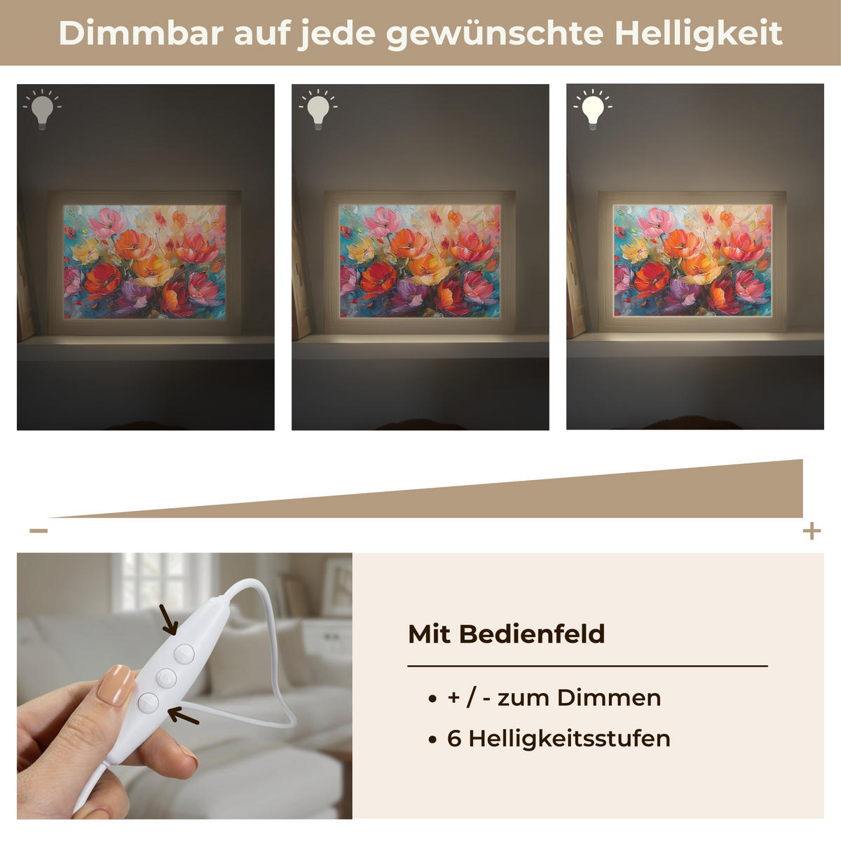 STOLNÍ LAMPA Květiny - barevné - malba - abstraktní - umění 20x15 cm - barva hliníku, kompozitní dřevo (8/20/15cm) - OnlyWow