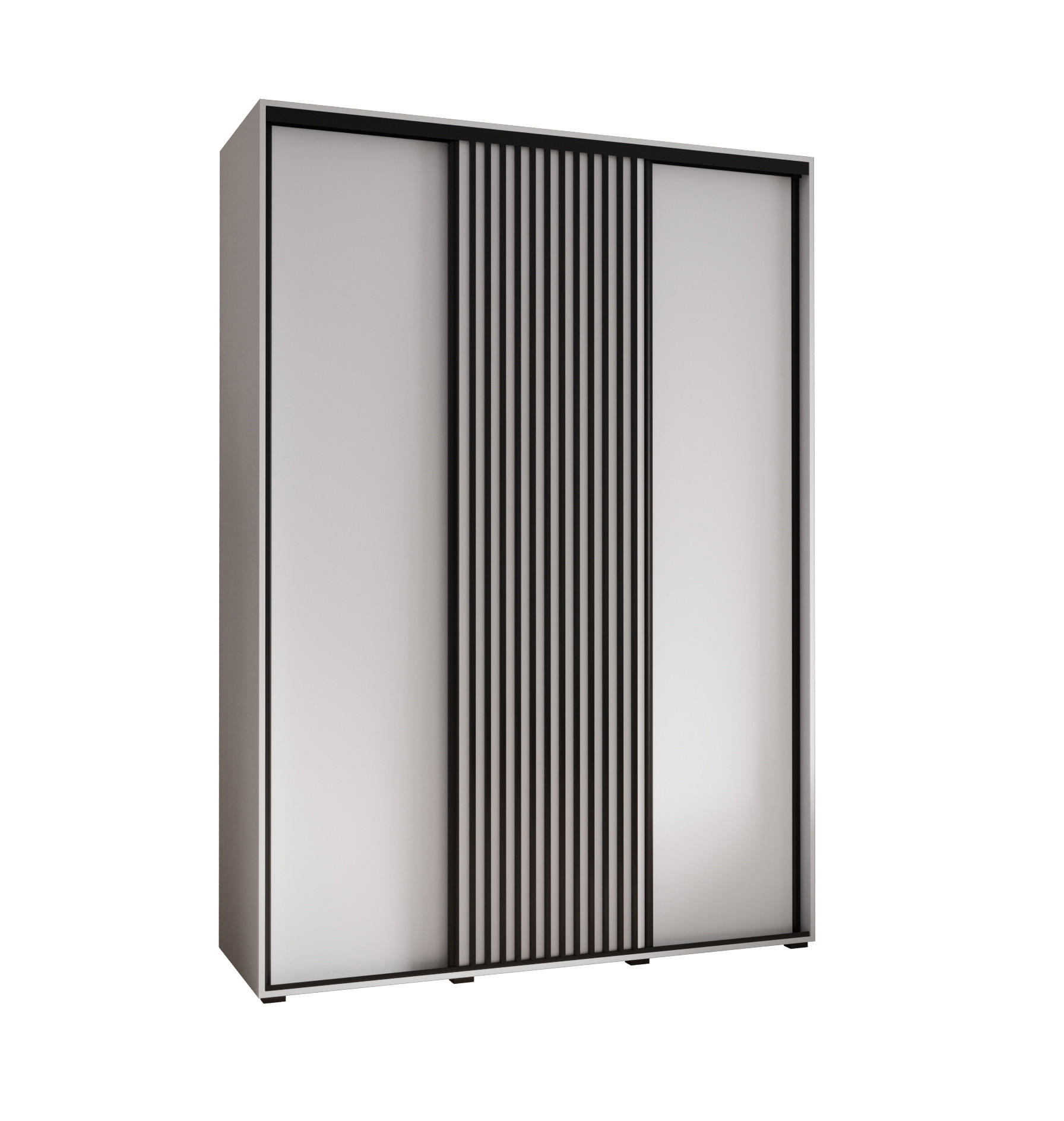 Abiks Möbel SCHWEBETÜRENSCHRANK Weiß, Weiß, Schwarz 180cm × 60cm × 205cm
