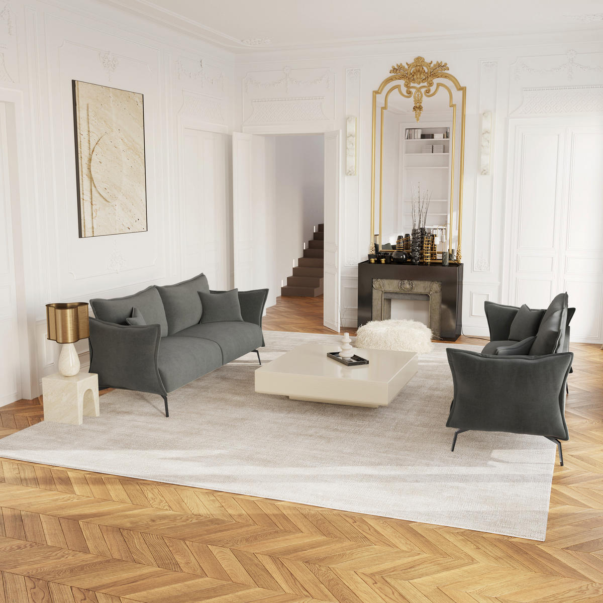 SCHLAFSOFA GERADE Samt Graphitgrau 210cm - Graphitfarben/Grau, Textil (210/90/105cm) - Sia Home