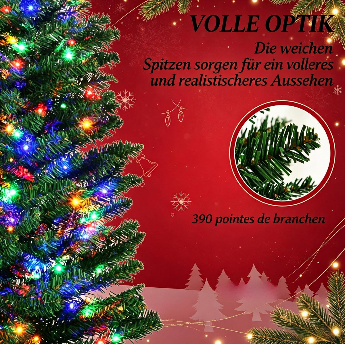 WEIHNACHTSBÄUME & Zubehör 180 cm aus Metall und PVC mit 150 LED, Grün - Grün, Kunststoff (180cm) - OKMYHOME