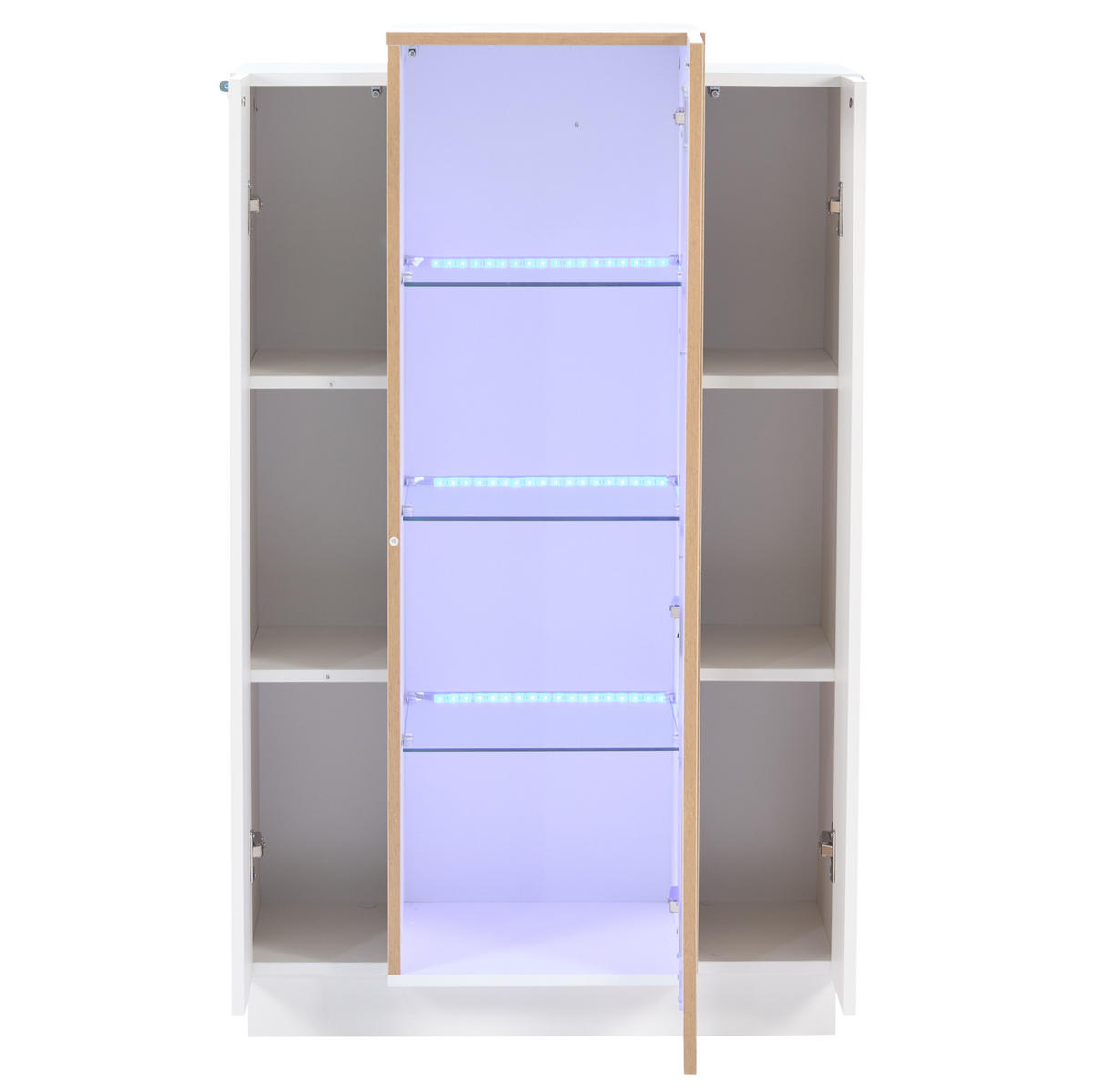 VITRINA 74/40/120 cm, bela/naravna, z LED in prosojnimi vratci - bela, leseni material (74/120/40cm) - BEAOK