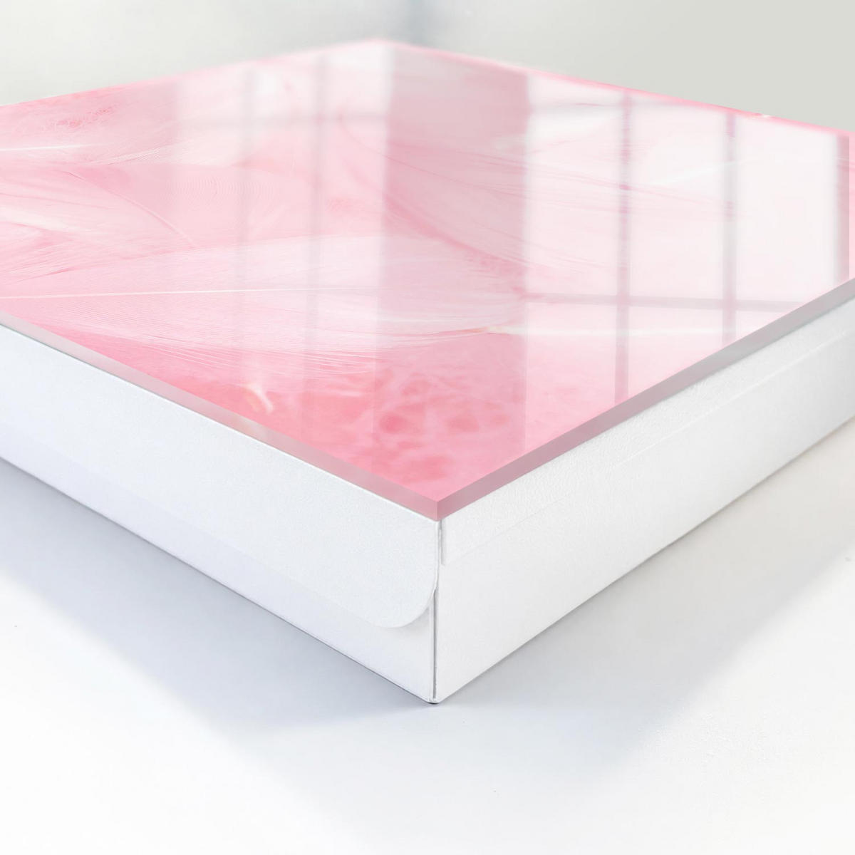 SCHLÜSSELBOX Weiß 30x30 cm – Türöffnung nach rechts - Rosa Federn - Pink, Metall (30/30/5cm) - TULUP