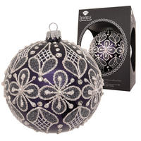 CHRISTBAUMKUGEL Stickoptik Schwarz 8cm (Glas / 1 Stk.) - Schwarz, Glas (8/8/8cm) - Krebs Glas Lauscha