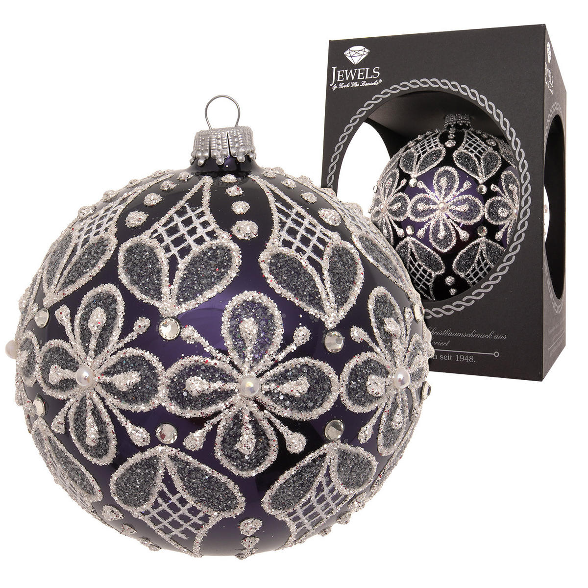 CHRISTBAUMKUGEL Stickoptik Schwarz 8cm (Glas / 1 Stk.) - Schwarz, Glas (8/8/8cm) - Krebs Glas Lauscha