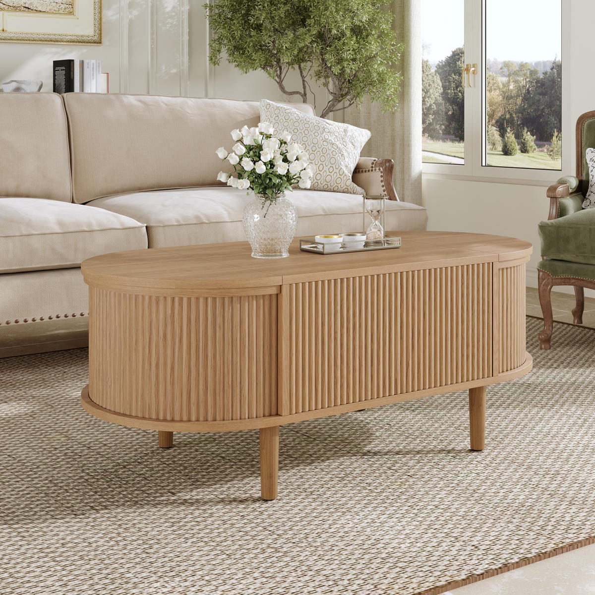 COUCHTISCH oval höhenverstellbar Stauraum Holz - Eichefarben, Holz (48/100/53.5cm) - LEBENLANG