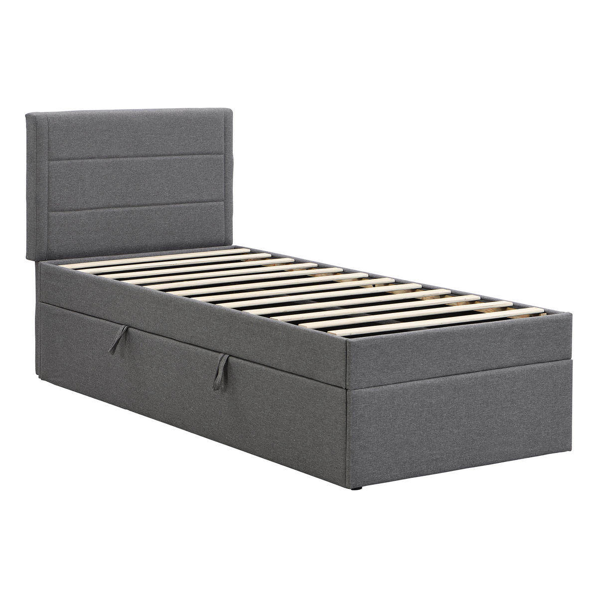 POLSTERBETT 90/200 cm Grau mit Stauraum und Lattenrost aus MDF - Grau, Holzwerkstoff (90/200cm) - OKWISH