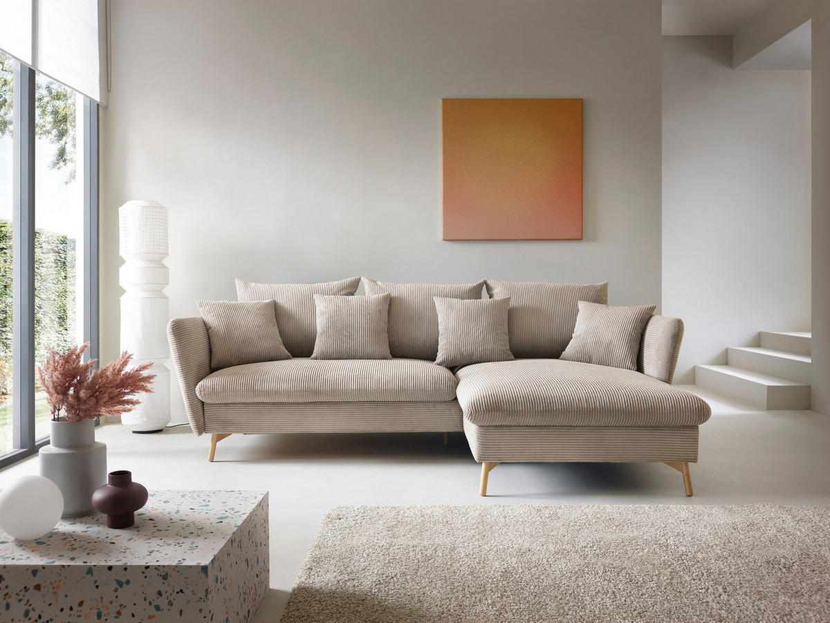 ECKSOFA Savona L-Form 260 cm, Cordstoff, Rechts, Beige - Beige, Holz (167/258cm) - Emporius