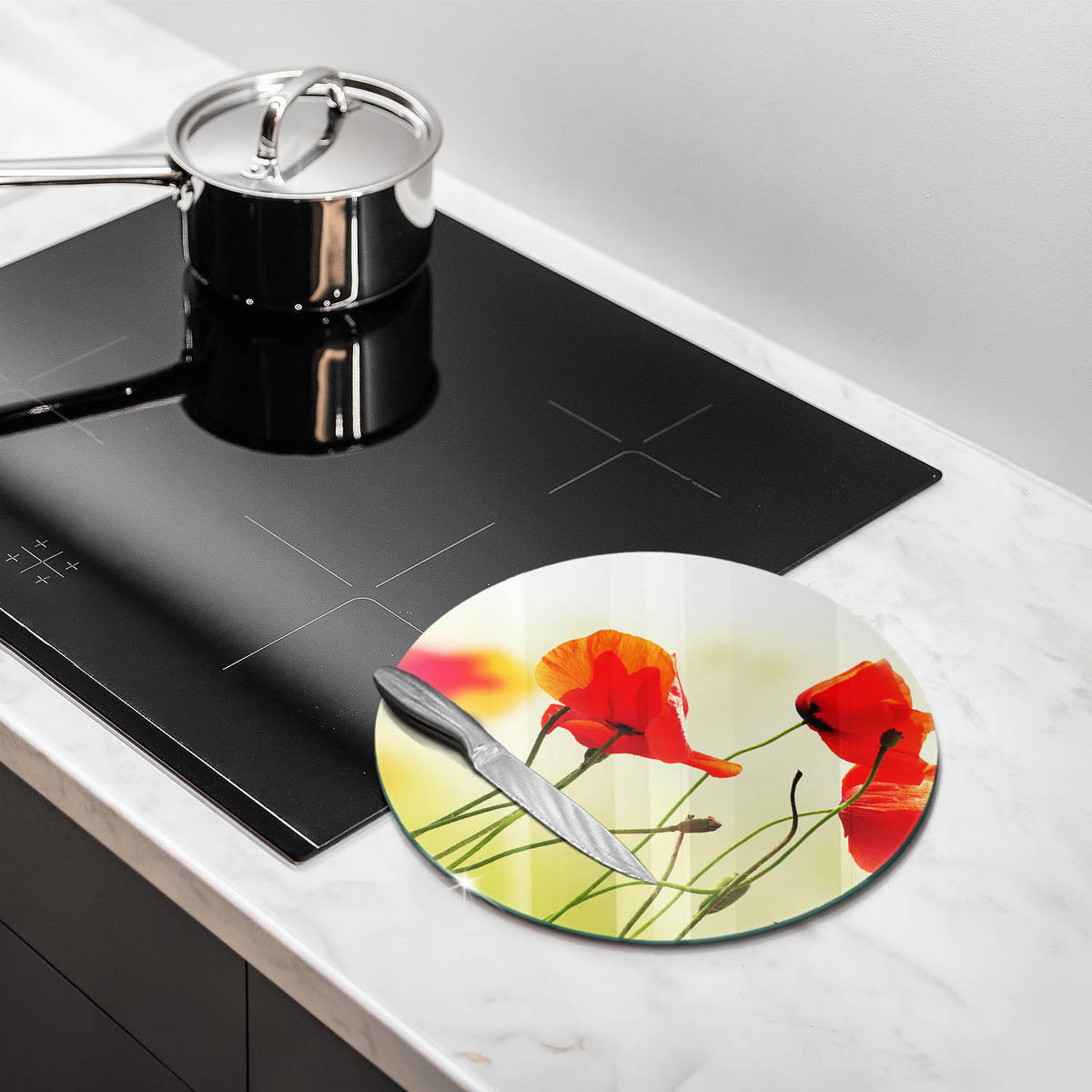 GLASPLATTE Ø 30 cm Rote Blumen - Hellgelb, Glas (30/30cm) - Wallfluent