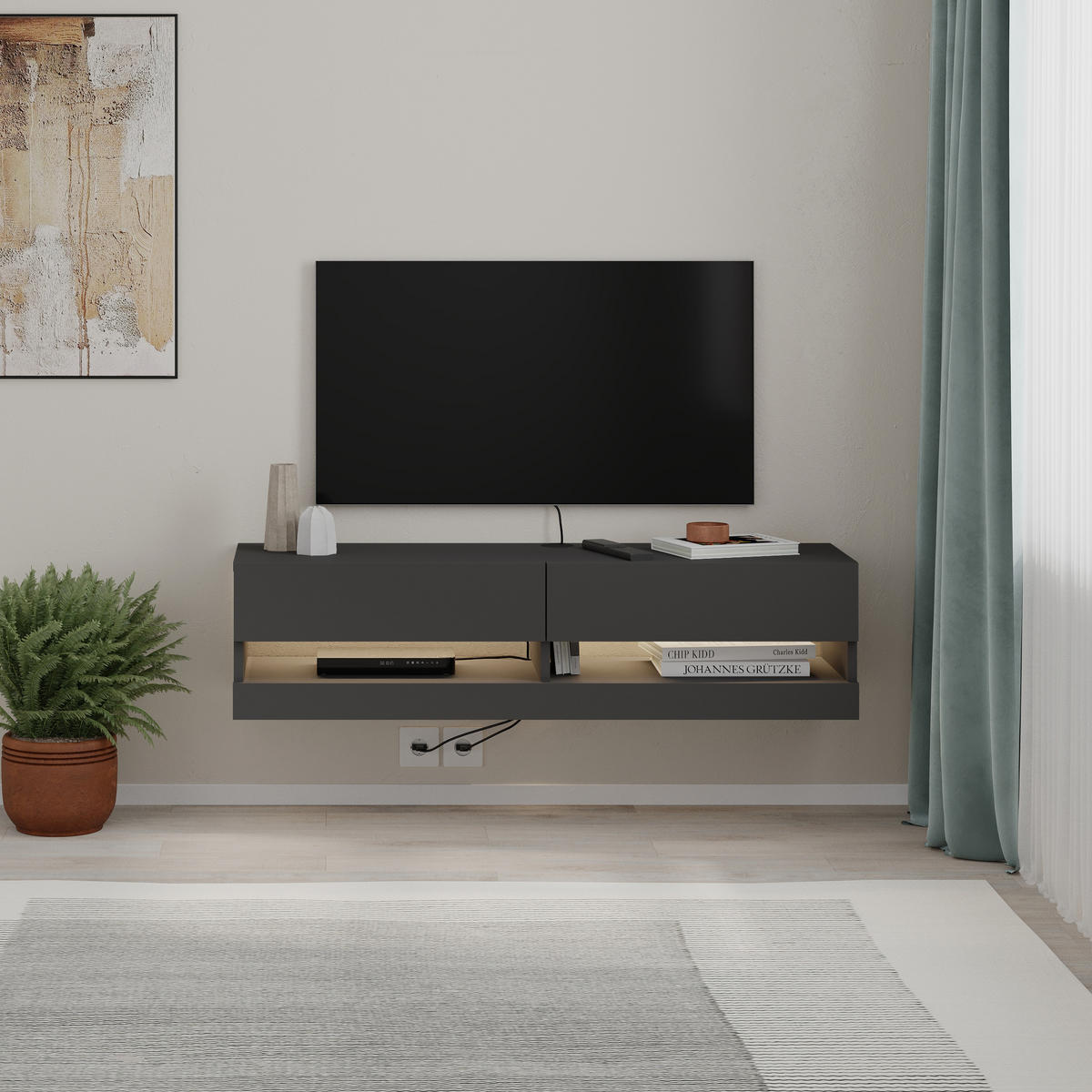 TV-LOWBOARD Moon Anthrazit 120/33,8/30 cm - Anthrazit, Holzwerkstoff (120/30/33.8cm) - Decortie