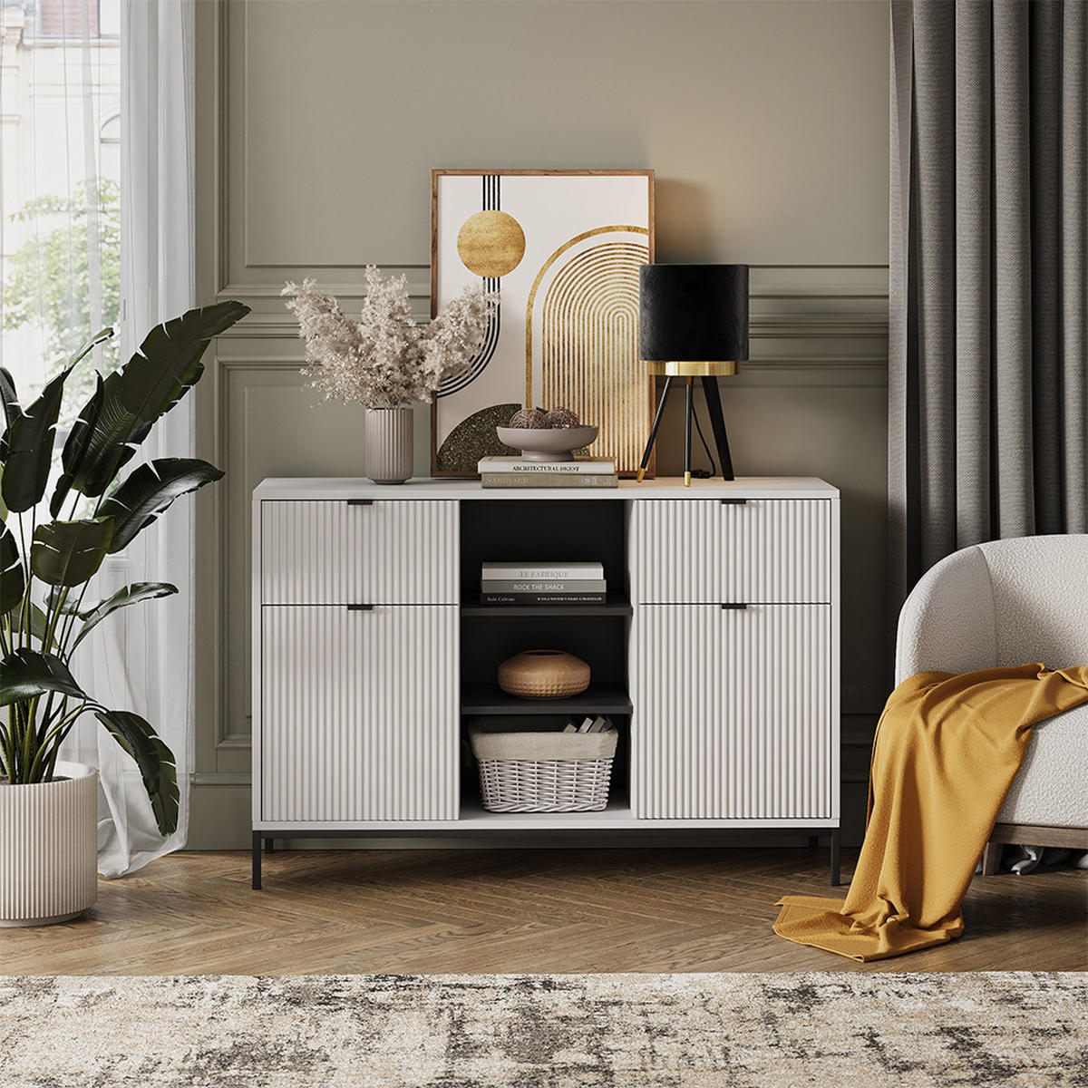 KOMMODE Eliza Weiß 120 x 81.2 cm mit 2 Schubladen und 2 Türen - Weiß, Holzwerkstoff (120/81.2/40cm) - Vicco