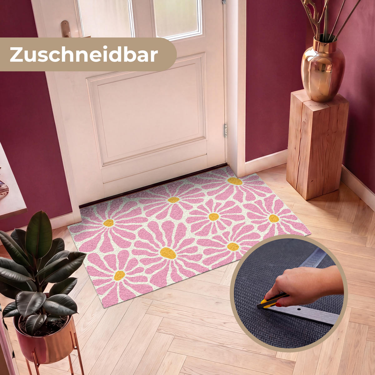 ROHOŽKA Květiny - vzor - růžová - béžová - oranžová 120x80 cm - růžová, textil/umělá hmota (120/0.4cm) - MuchoWow
