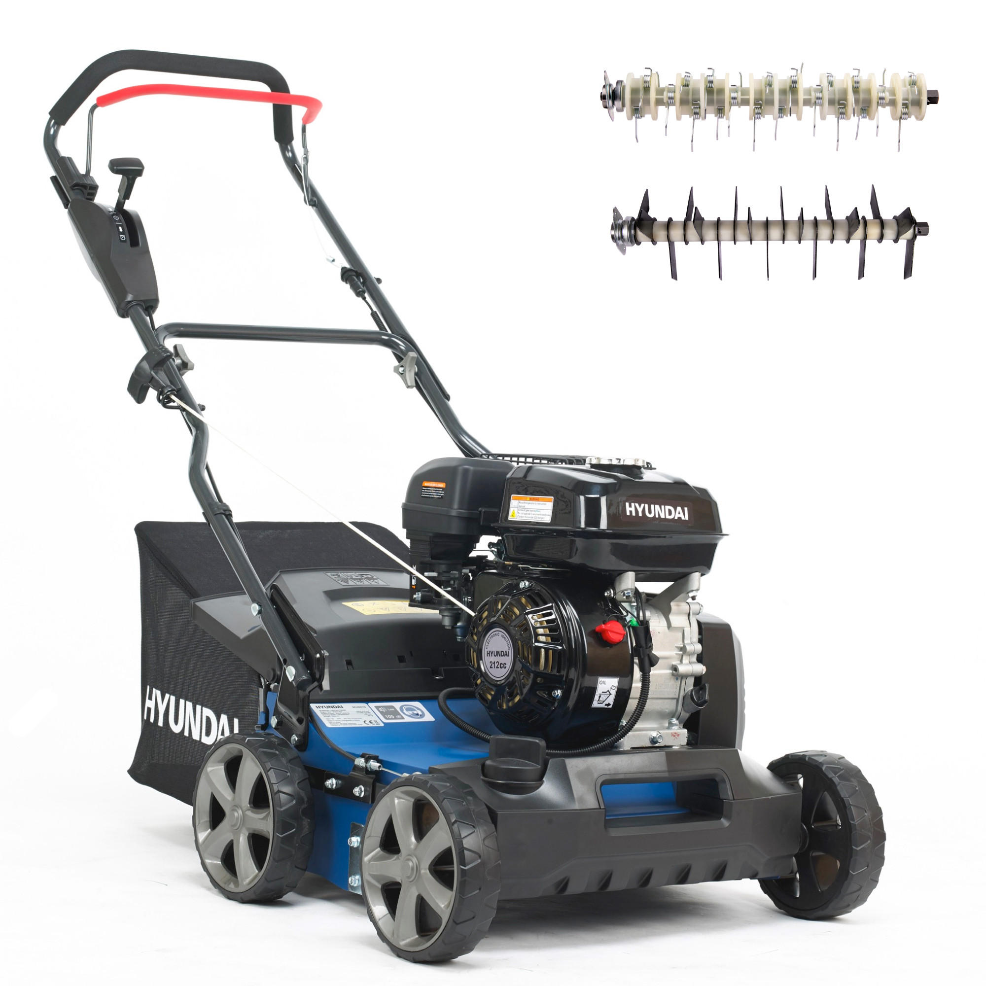 BENZIN-VERTIKUTIERER Lüfter SC4001G Rasenlüfter Moosentferner (40 cm, 5.4 PS, 45L Fangkorb) - Blau, Metall (64/57/66.4cm) - HYUNDAI