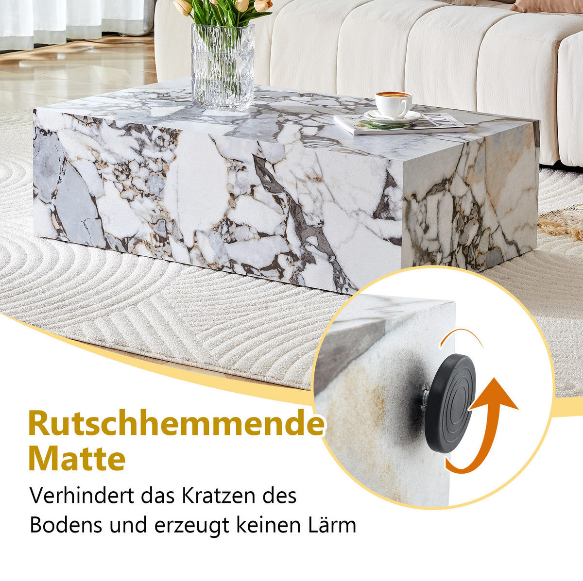 KLUBSKA miza iz MDF, 90/50/30 cm bel marmorni videz, brez montaže - bela, leseni material (90/50/30cm) - BEAOK