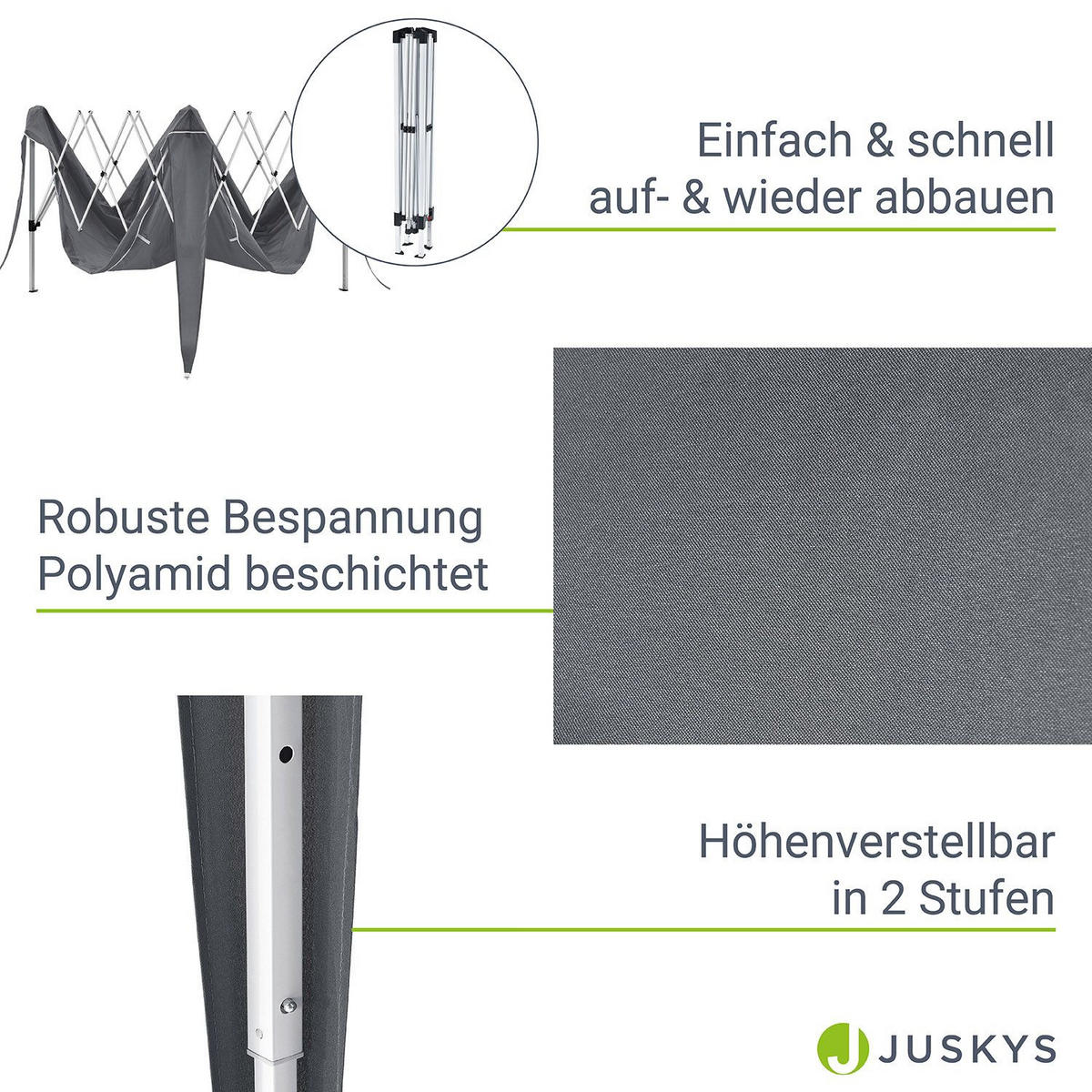 FALTPAVILLON Vivara grau 3x3 m mit Tragetasche - Grau, Metall (300/250/300cm) - Juskys
