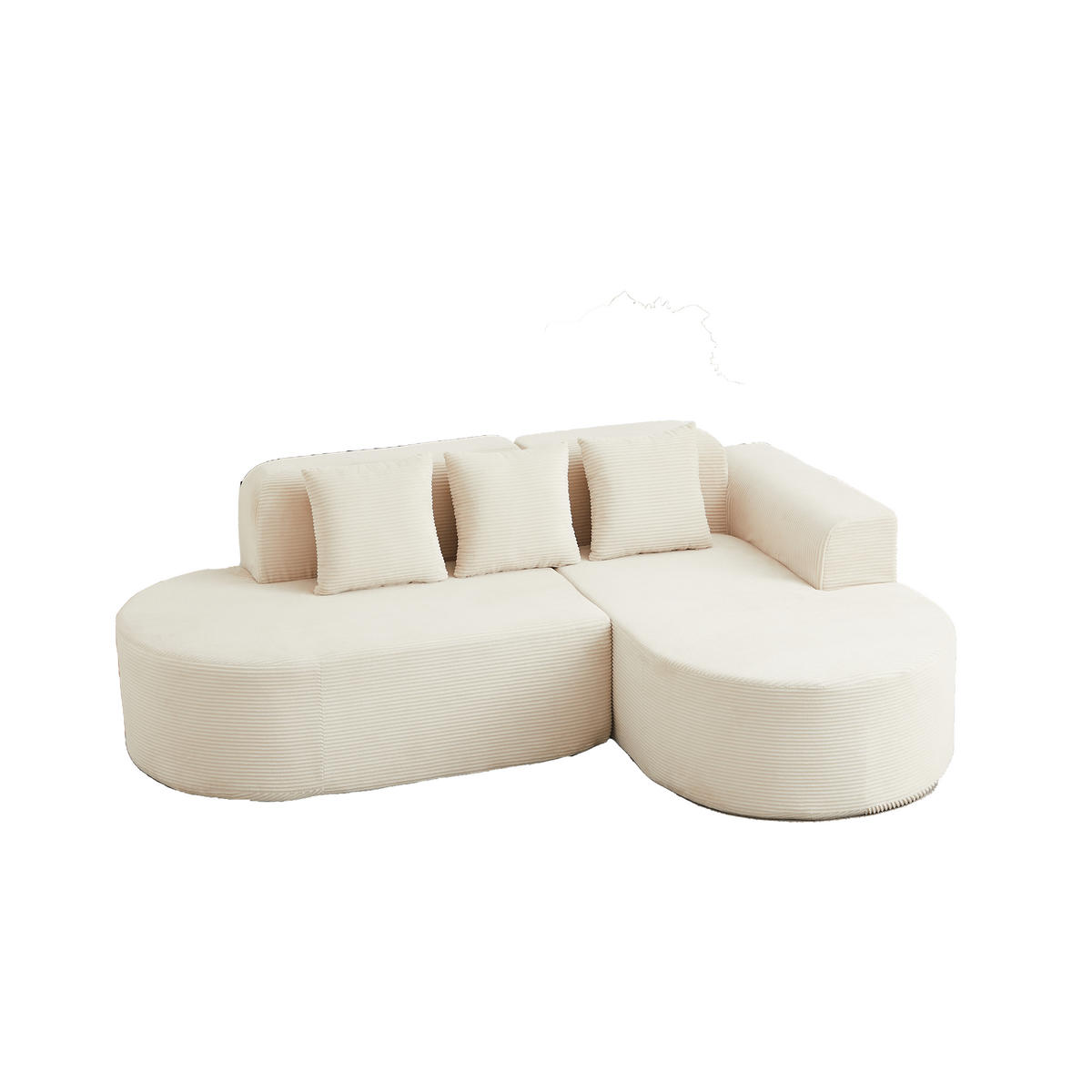 ECKSOFA 220/155/70 cm Beige Cord mit 3 Kissen, Rechte Seite - Beige, Textil (220/155cm) - Oxeza