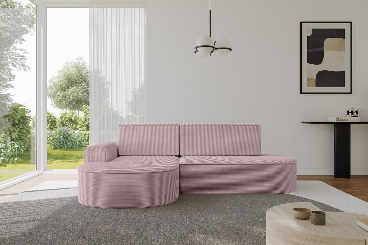 ECKSOFA mit Schlaffunktion und Bettkasten Ottomane Links MARI-L1-S - 283x167x73 cm Rosa Cord - Schwarz/Rosa, Holzwerkstoff/Kunststoff (283/167cm) - ALTDECOR