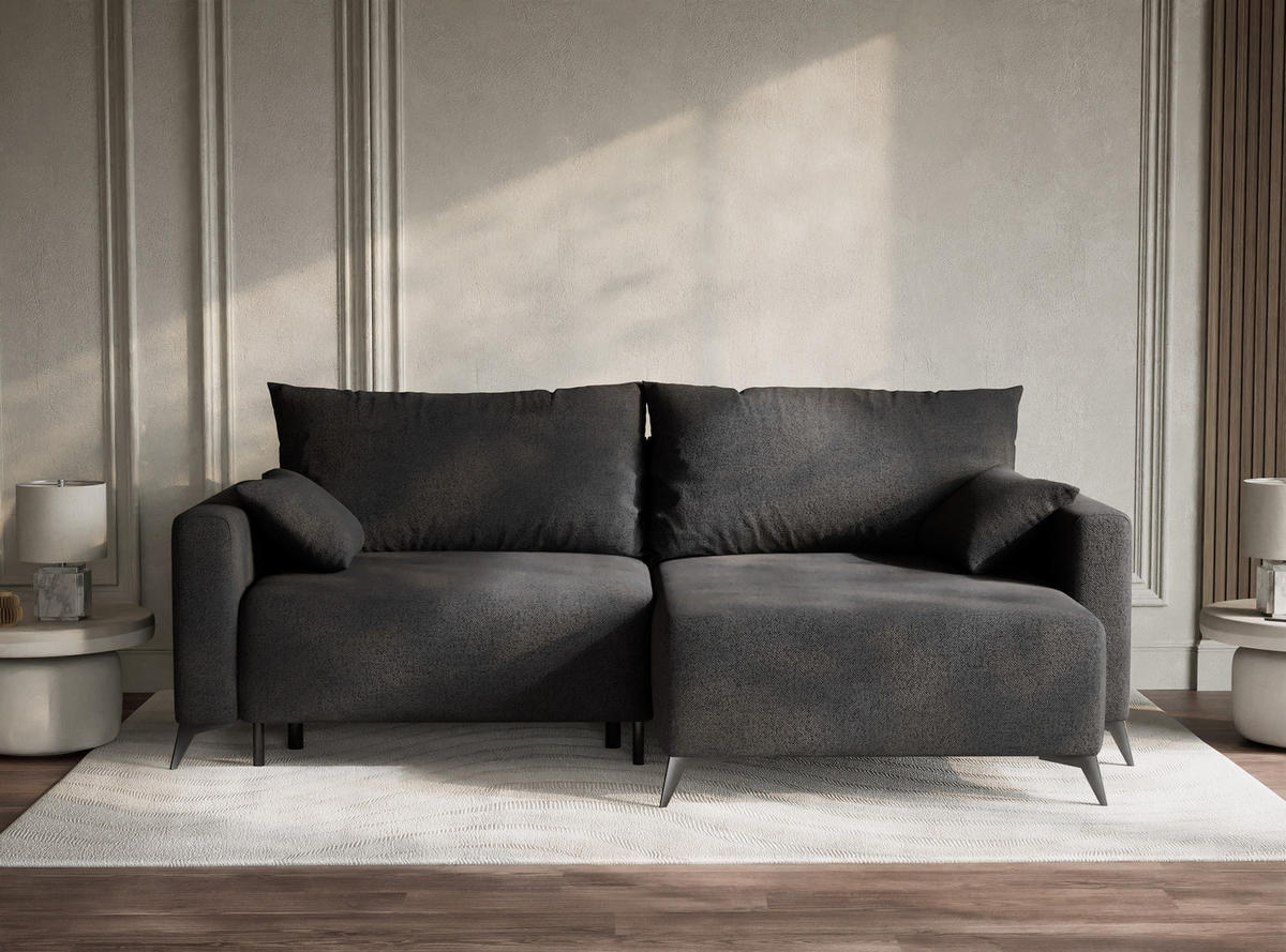 ECKSOFA MIT SCHLAFFUNKTION Leon Anthrazit Webstoff - Anthrazit/Schwarz, Holz/Holzwerkstoff (239/148cm) - Maison de Reve