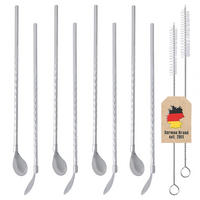 STROHHALMLÖFFEL 19 cm mit Reinigungsbürste und Tasche - Silberfarben, Metall - Intirilife