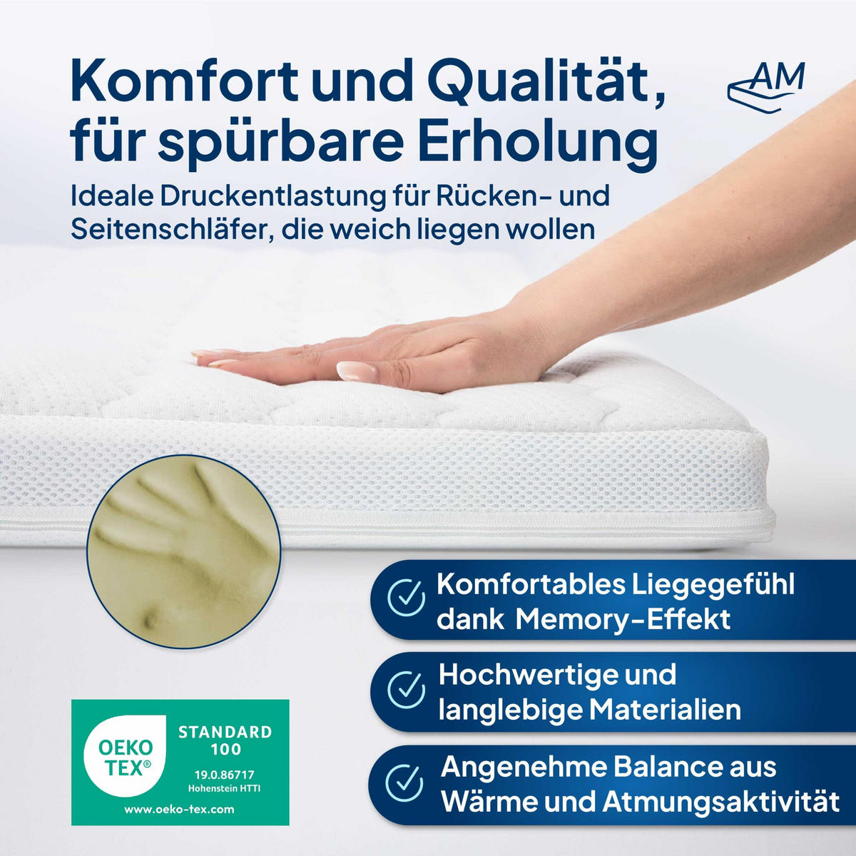 VISCOTOPPER 180/210 cm - 6cm Höhe & Tencel Bezug - Weiß, Textil (180/210cm) - AM Qualitätsmatratzen