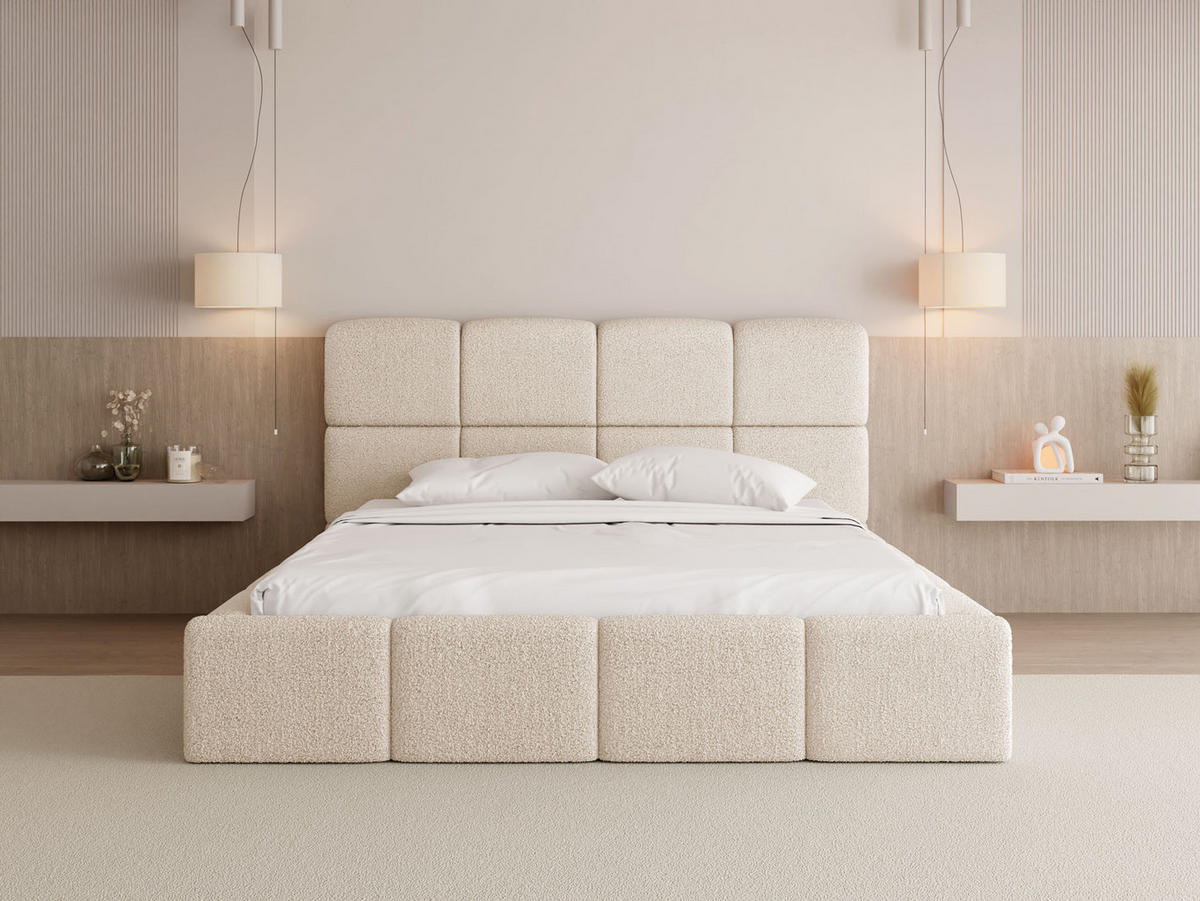 POLSTERBETT Tivio mit Bettkasten, Beige Boucle 200x200 cm - Beige/Birkefarben, Holz/Holzwerkstoff (200/200cm) - WFL GROUP