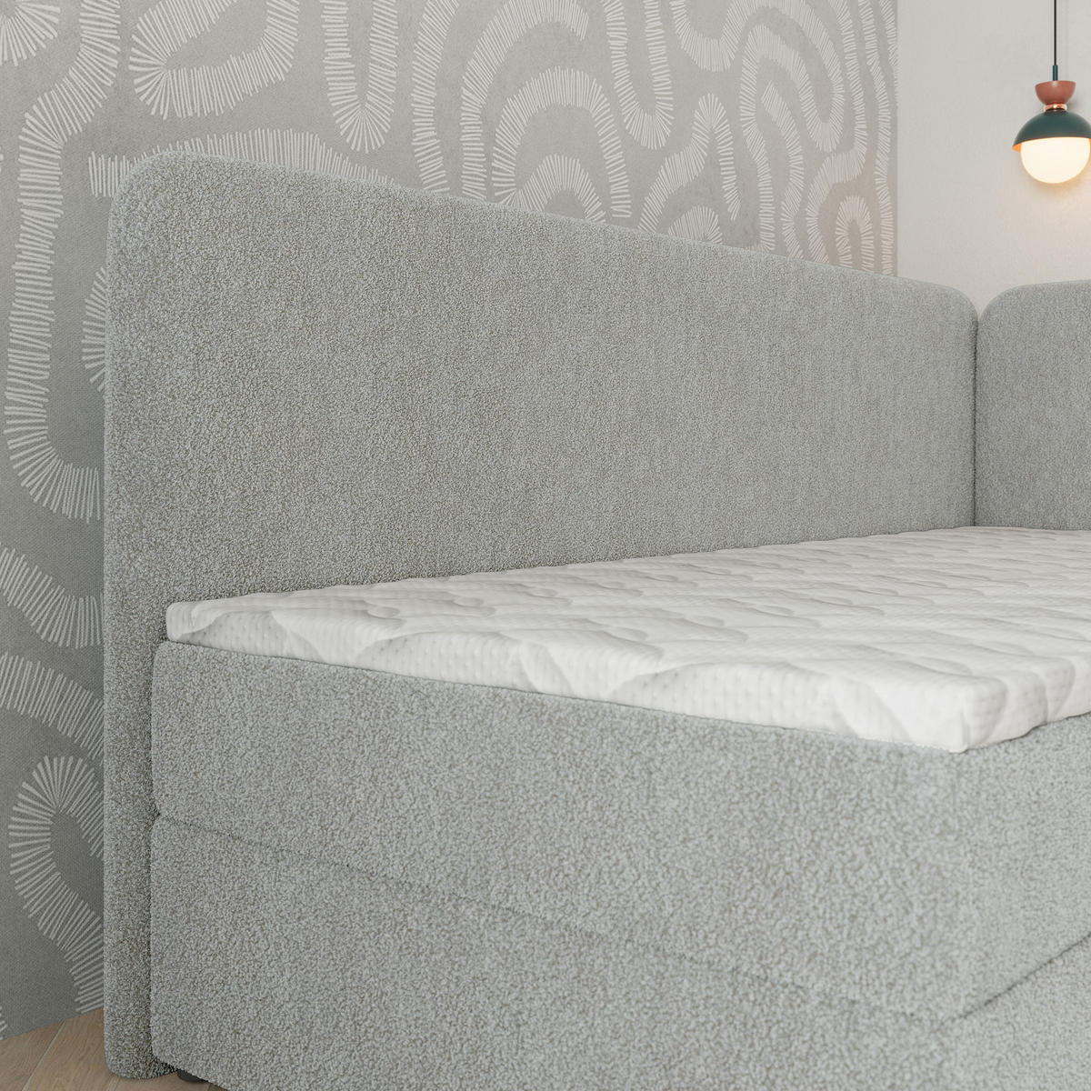 BOXBETT GINA 80x200 cm mit Matratze und Topper, H2+H3 - Hellgrau - Hellgrau, Holz (80/200cm) - MASSENO