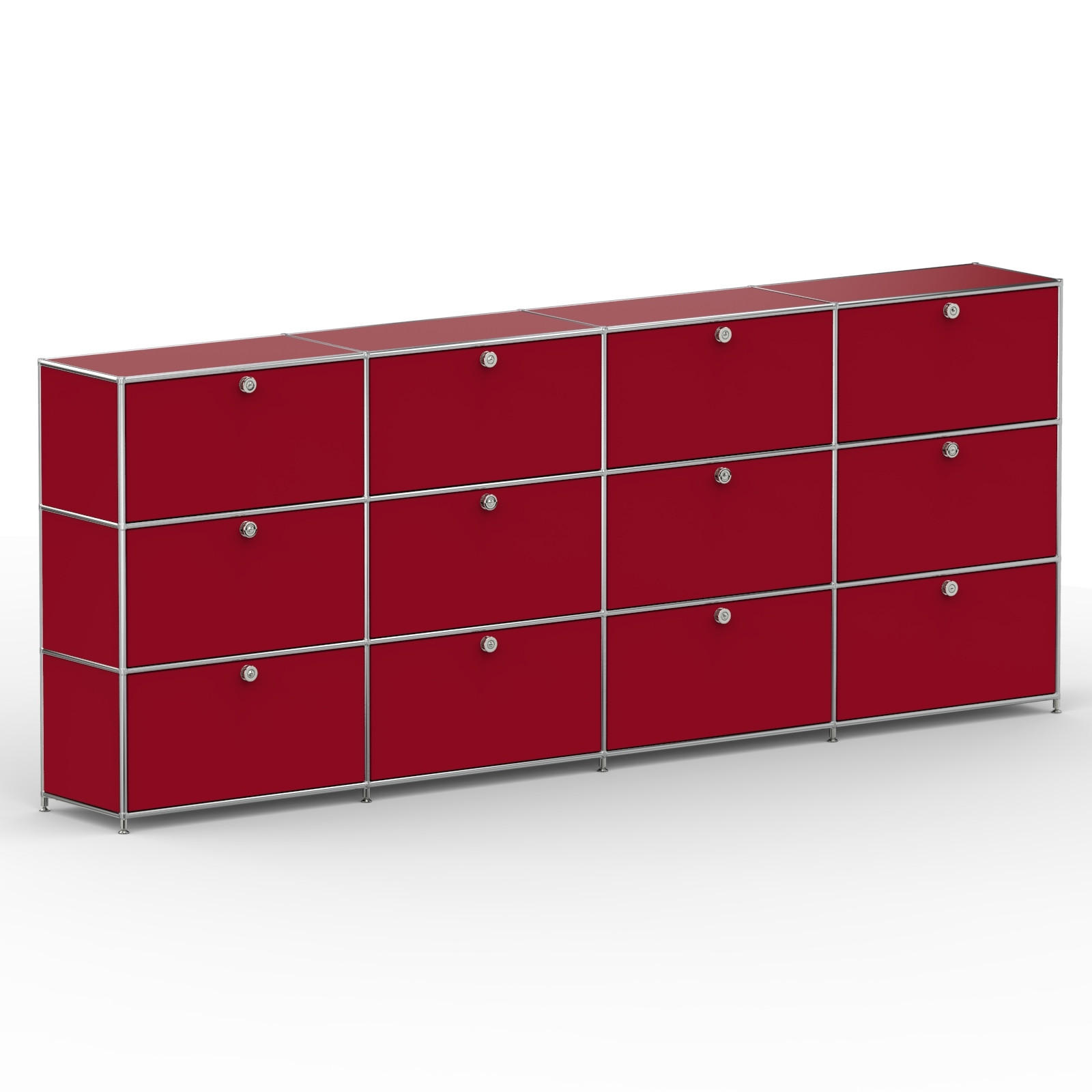 HOCHSCHRANK, 12 Klappen, Schloss, Breite 302 cm, Rubinrot - Chromfarben/Silberfarben, Metall (40/118/302.2cm) - Versee