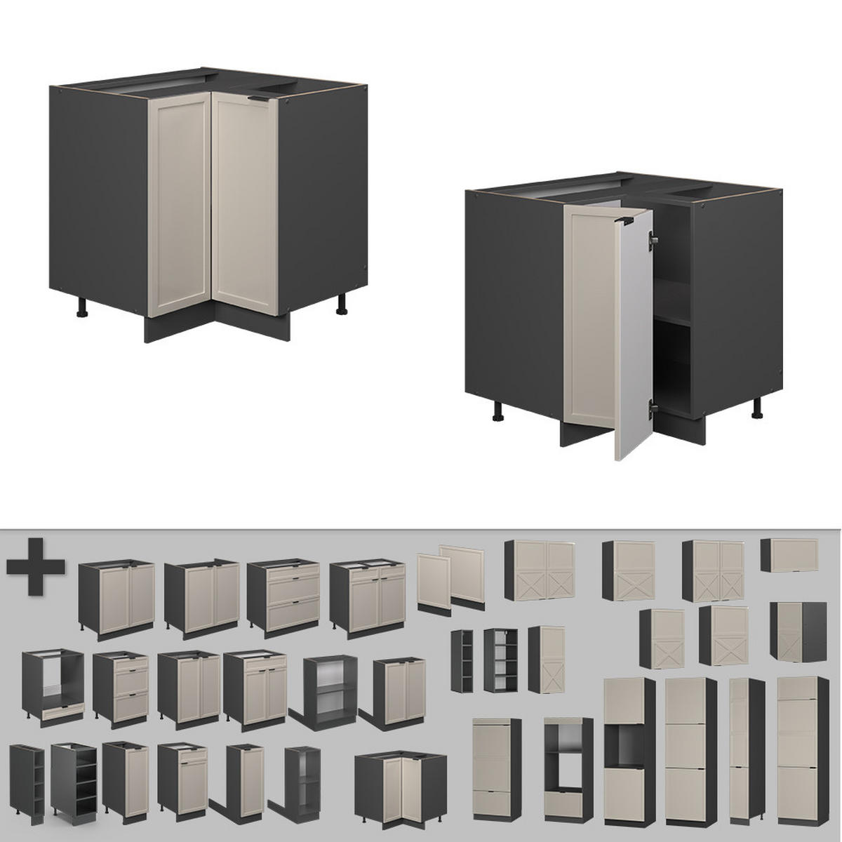 ECKUNTERSCHRANK Fame-Line GrauBeige 80.5 cm, AP Anthrazit - Anthrazit/Grau, Holzwerkstoff (80.5/82/60cm) - Vicco