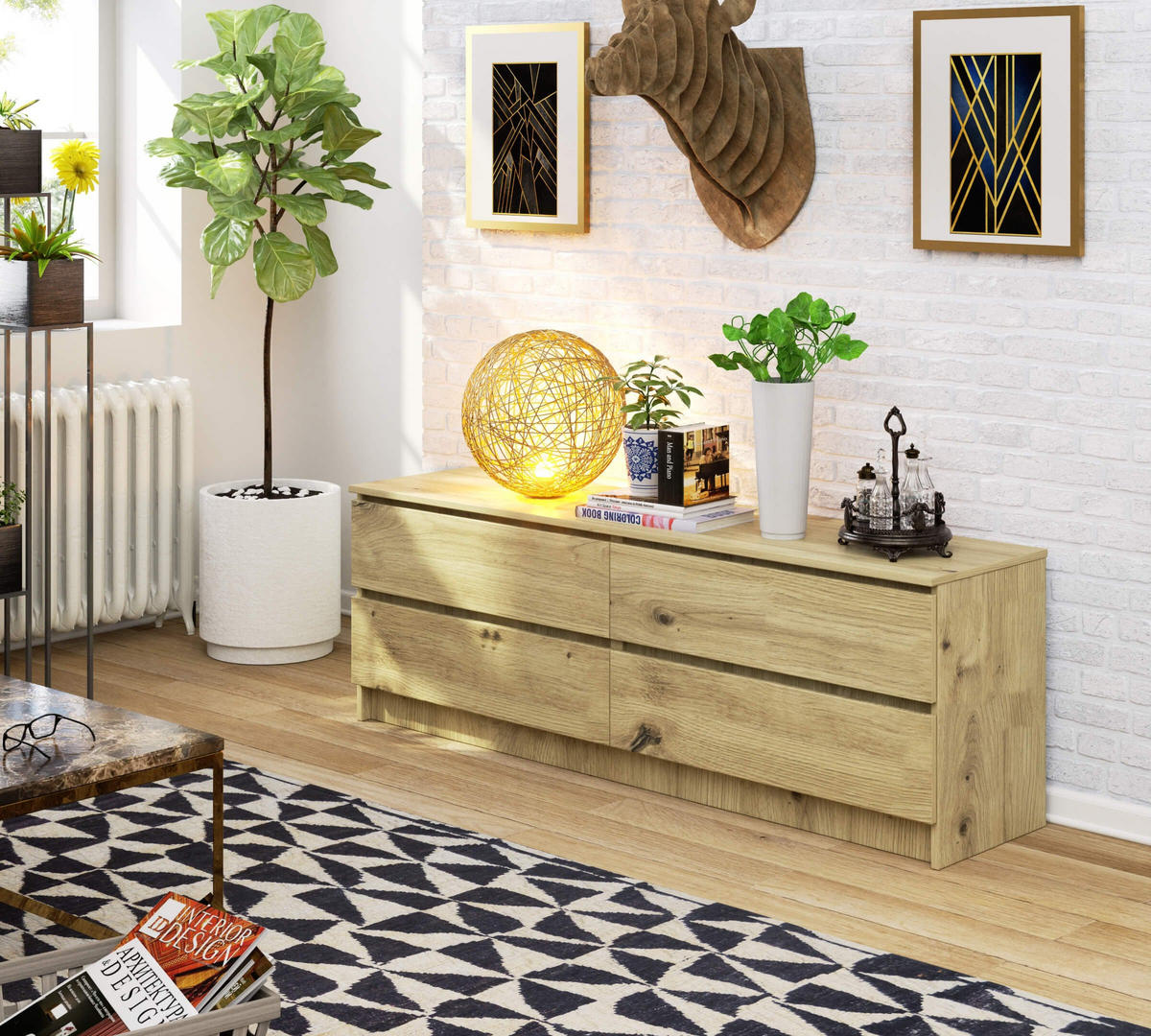 KOMMODE Eiche Artisan 55/160/40 - Eiche Artisan, Holzwerkstoff (160/55/40cm) - RAUMHIRSCH FURNITURE