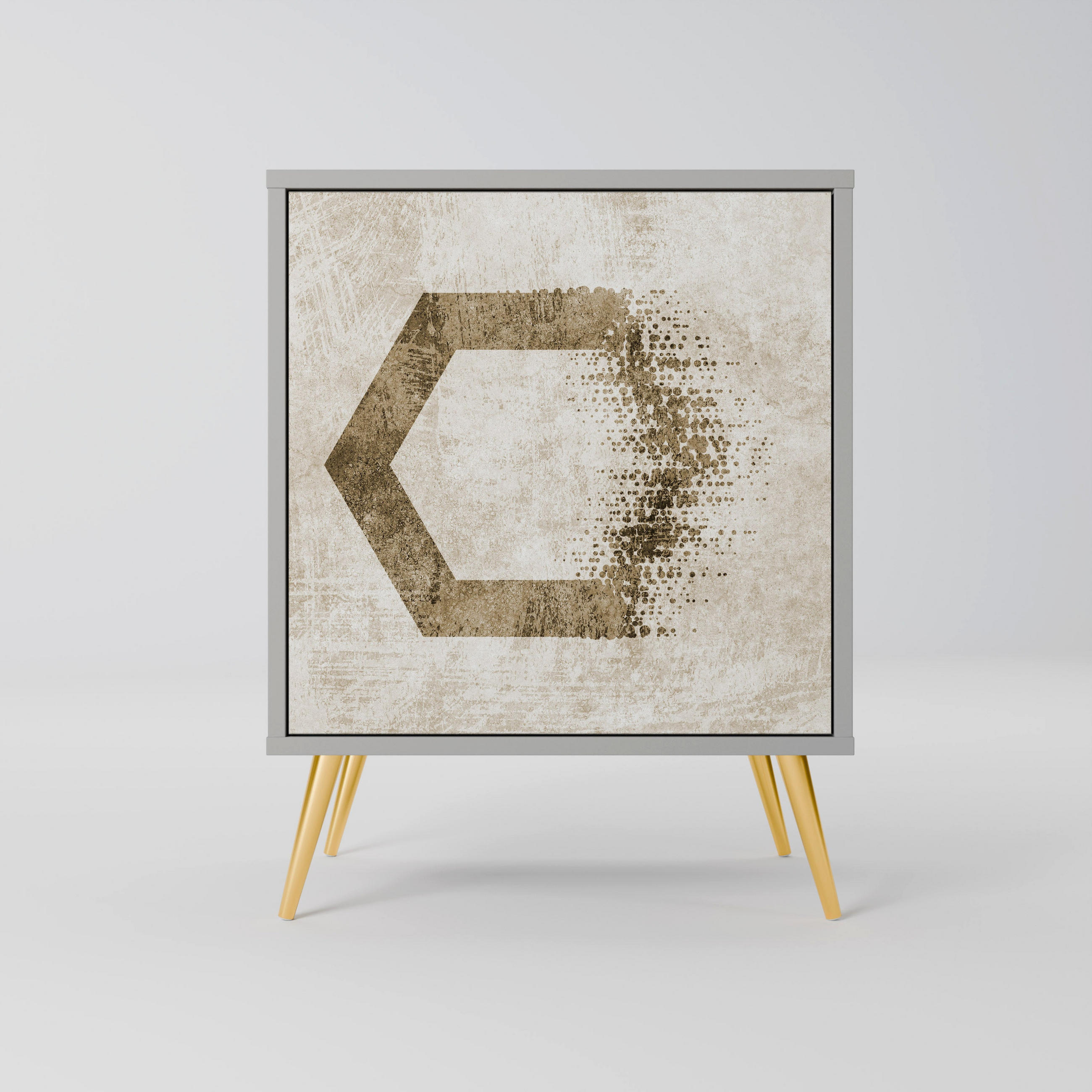 SIDEBOARD HEXAGONAL SHAPES, Grau, 57,5x42x75,5 cm, Goldfarbene Metallfüße - Goldfarben/Multicolor, Holzwerkstoff/Metall (57.5/75.5/42cm) - SpaceRebels