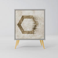 SIDEBOARD HEXAGONAL SHAPES, Grau, 57,5x42x75,5 cm, Goldfarbene Metallfüße - Goldfarben/Multicolor, Holzwerkstoff/Metall (57.5/75.5/42cm) - SpaceRebels