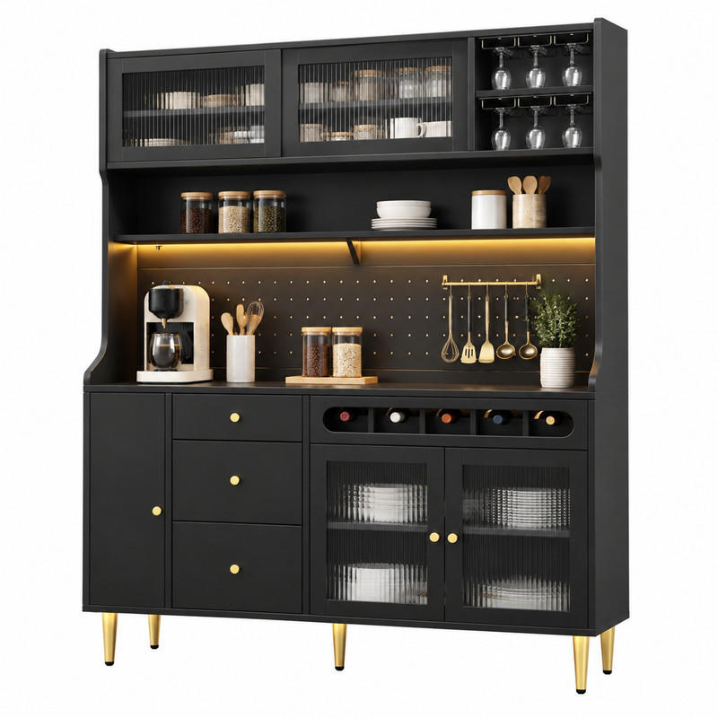 HOCHSCHRANK mit LED 145x39x171 cm MDF Glas Black - Schwarz, Glas (39/171/145cm) - Meubliv