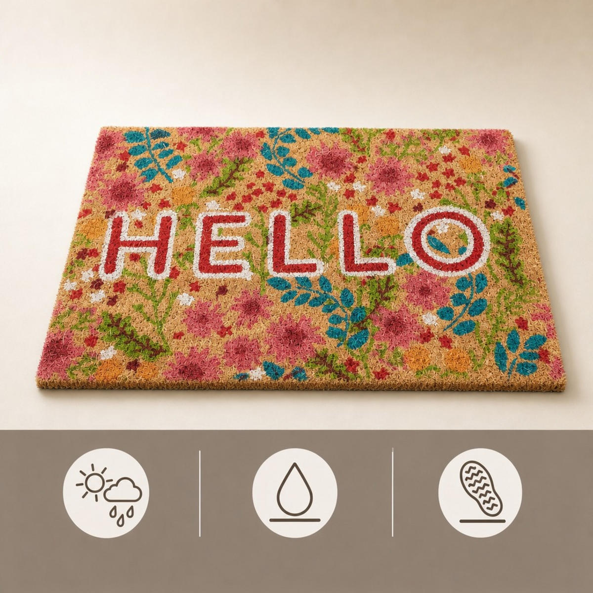 FUSSMATTE Mehrfarbig Kokos Hello 60x40 cm - Multicolor, Kunststoff/Textil (60/40cm) - Relaxdays