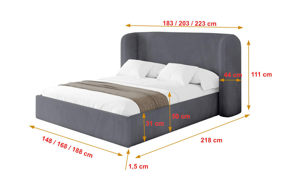 POLSTERBETT mit Bettkasten und Lattenrost, Boxbett ohne Matratze - ESTI 160x200 Dunkelgrau - Dunkelgrau, Holzwerkstoff/Textil (160/200cm) - ALTDECOR