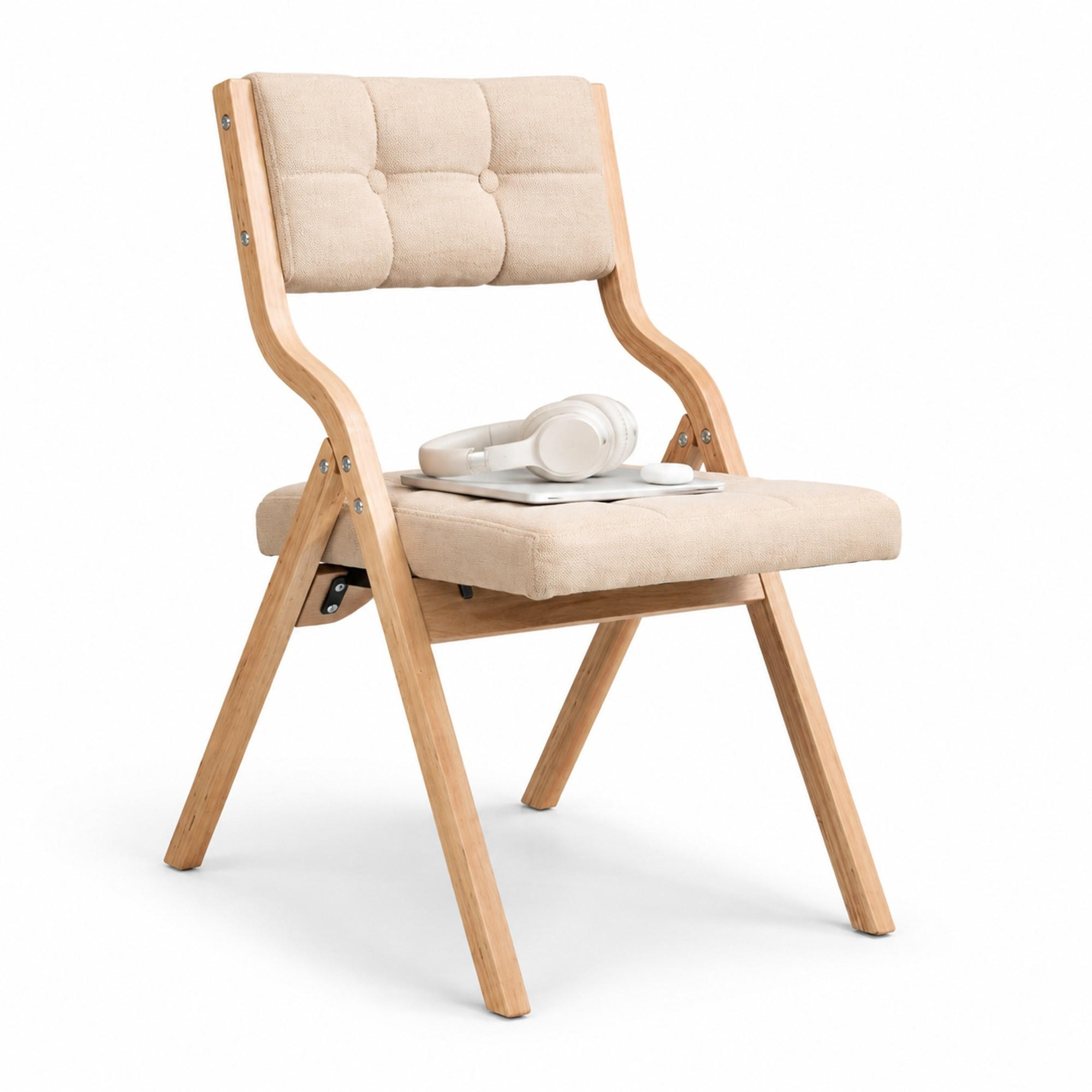 STUHL 2er-Set in Khaki aus Holz mit Klappfunktion - Greige/Naturfarben, Holz/Holzwerkstoff (48/77/61cm) - CHICFURN