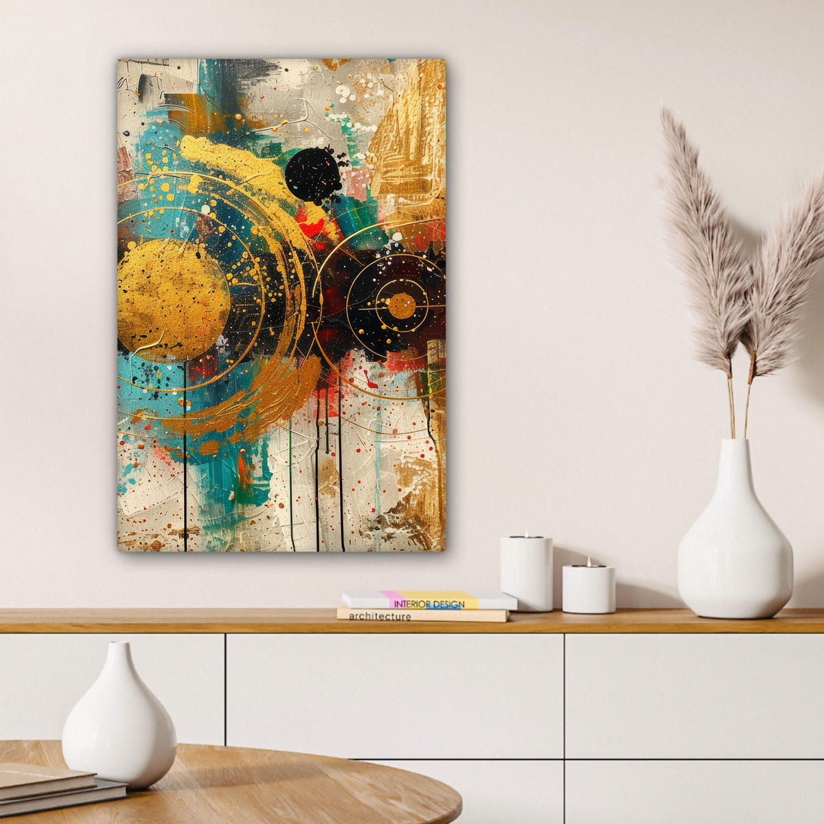 LEINWANDBILD - Abstrakt - Kunst - Gold - Modern - 60x90 - Kunstdruck - Multicolor, Textil (60/90cm) - MuchoWow
