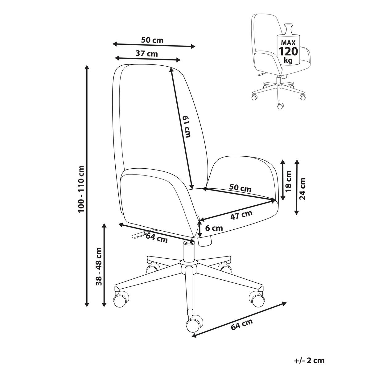 BÜROSTUHL Braun Clare - Goldfarben/Schwarz, Textil (62/100/64cm) - Beliani