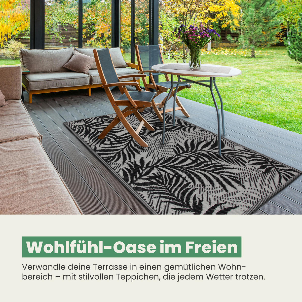 OUTDOORTEPPICH Teppich Wetterfest und UV-Beständig ( 120x180cm / Farn ) für Garten, Balkon, Terrasse - Hellgrau, Kunststoff (120/180cm) - Bestlivings