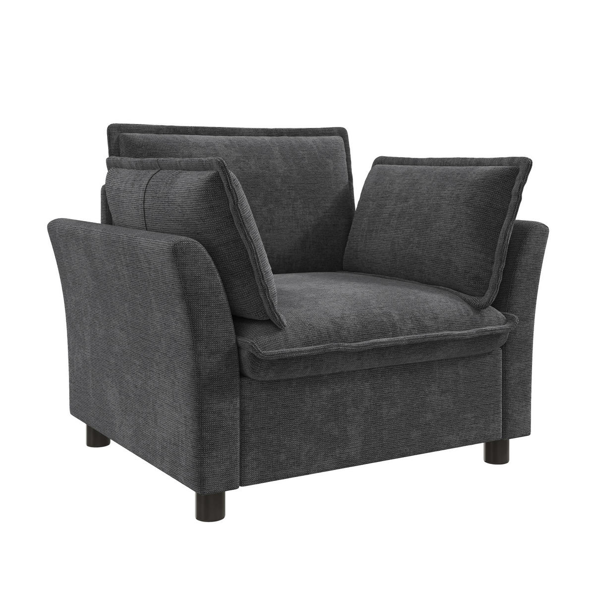 SESSEL Lounge, Grau, Chenille, Armlehnen, Rückenpolster - Grau, Textil (81/87/90cm)