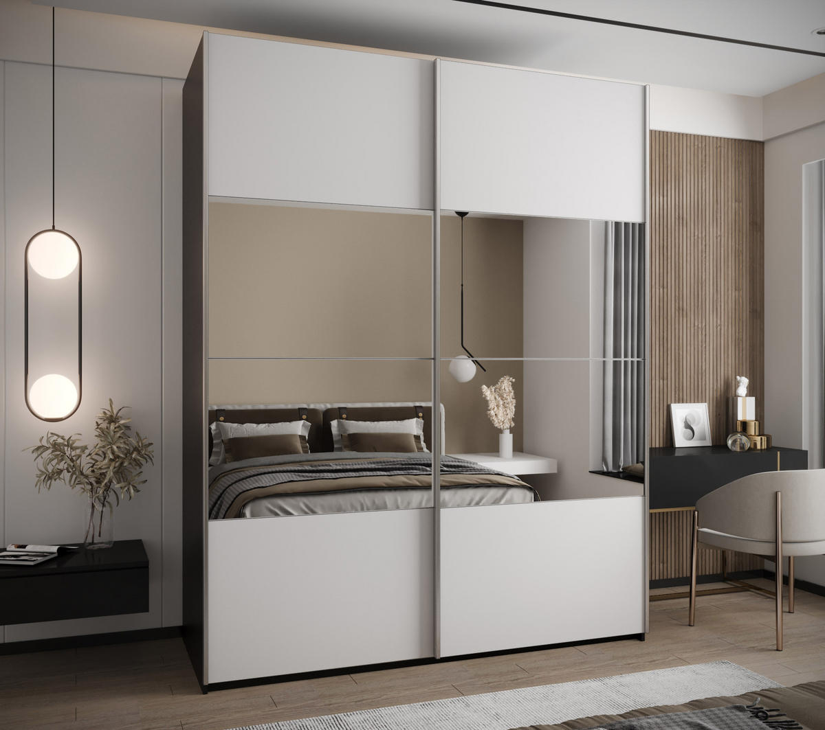 SCHWEBETÜRENSCHRANK 245,5/190/64 2-türig - Silberfarben/Schwarz, Holz/Metall (190/245/64cm) - Abiks Möbel