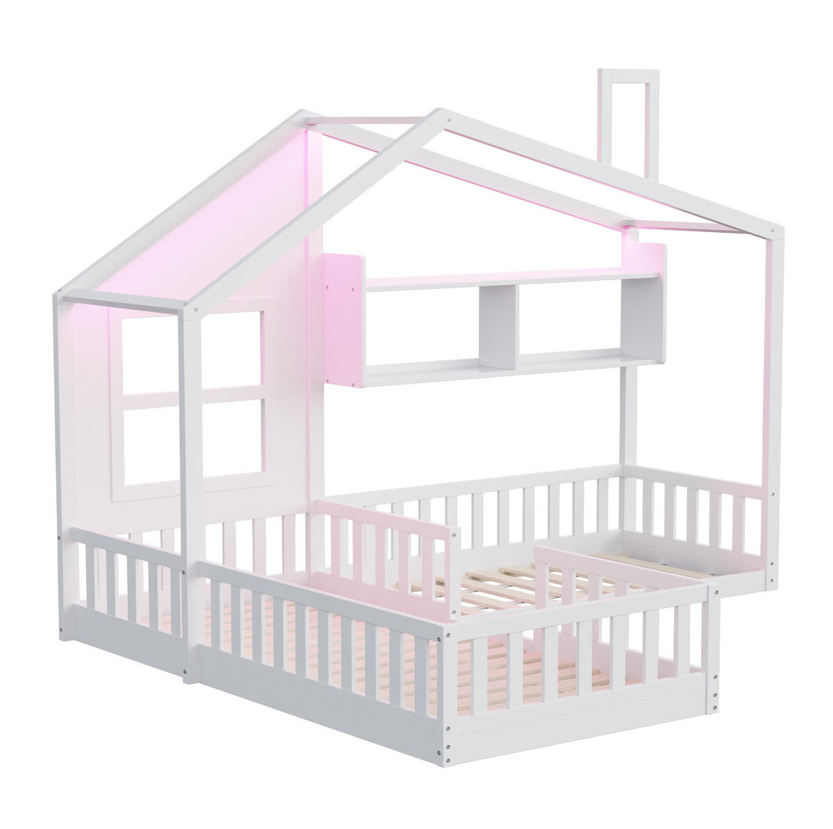 KINDERBETT 180/200 cm weiß aus Massivholz mit LED - Weiß, Holzwerkstoff (90/200cm) - OKWISH