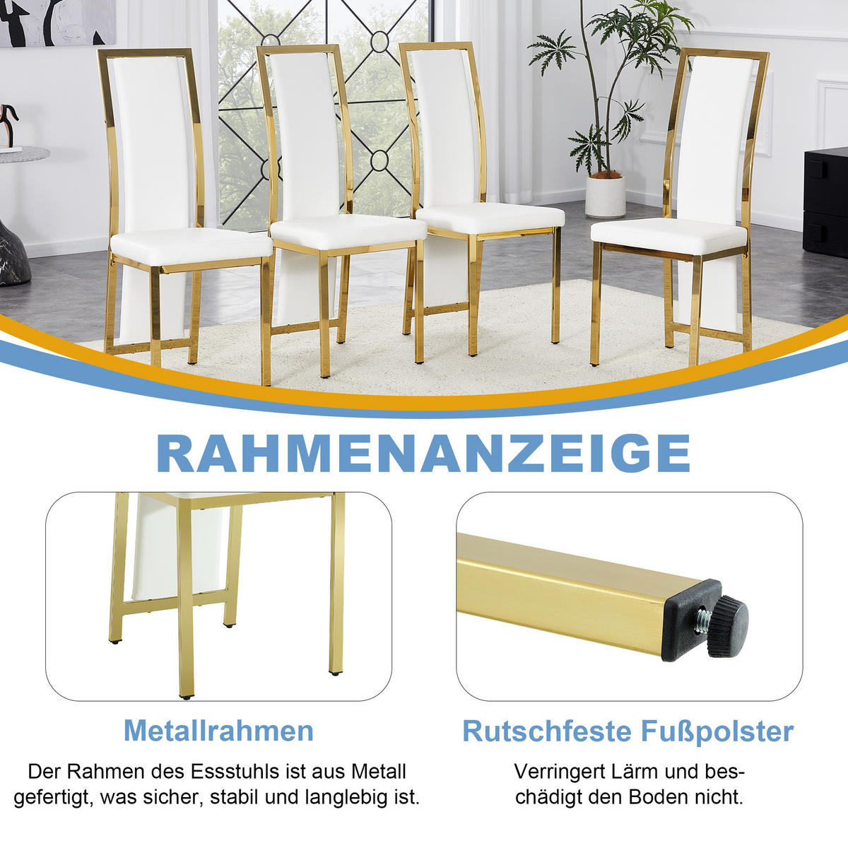 STUHL-SET DE-36646 2 Stück mit PU-Bezug und Metallrahmen Weiß - Weiß, Metall (42.7/109/44cm) - ComfortXL