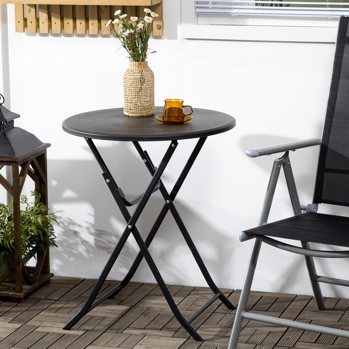 GARTENTISCH, Dunkelgrau, Stahl, HDPE - Dunkelgrau, Kunststoff/Metall (60/60/73cm) - Outsunny