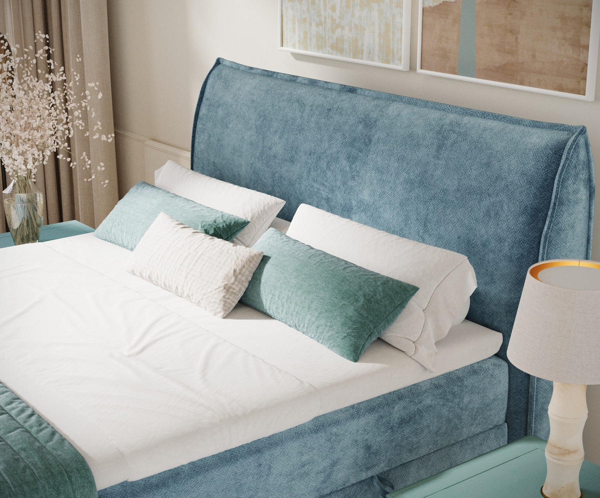 BOXBETT 180/200 cm Corvus, in Blau, Matratze, Topper, Bettkasten, H4 = sehr fest - Blau/Schwarz, Holz/Holzwerkstoff (180/200cm) - Maison de Reve