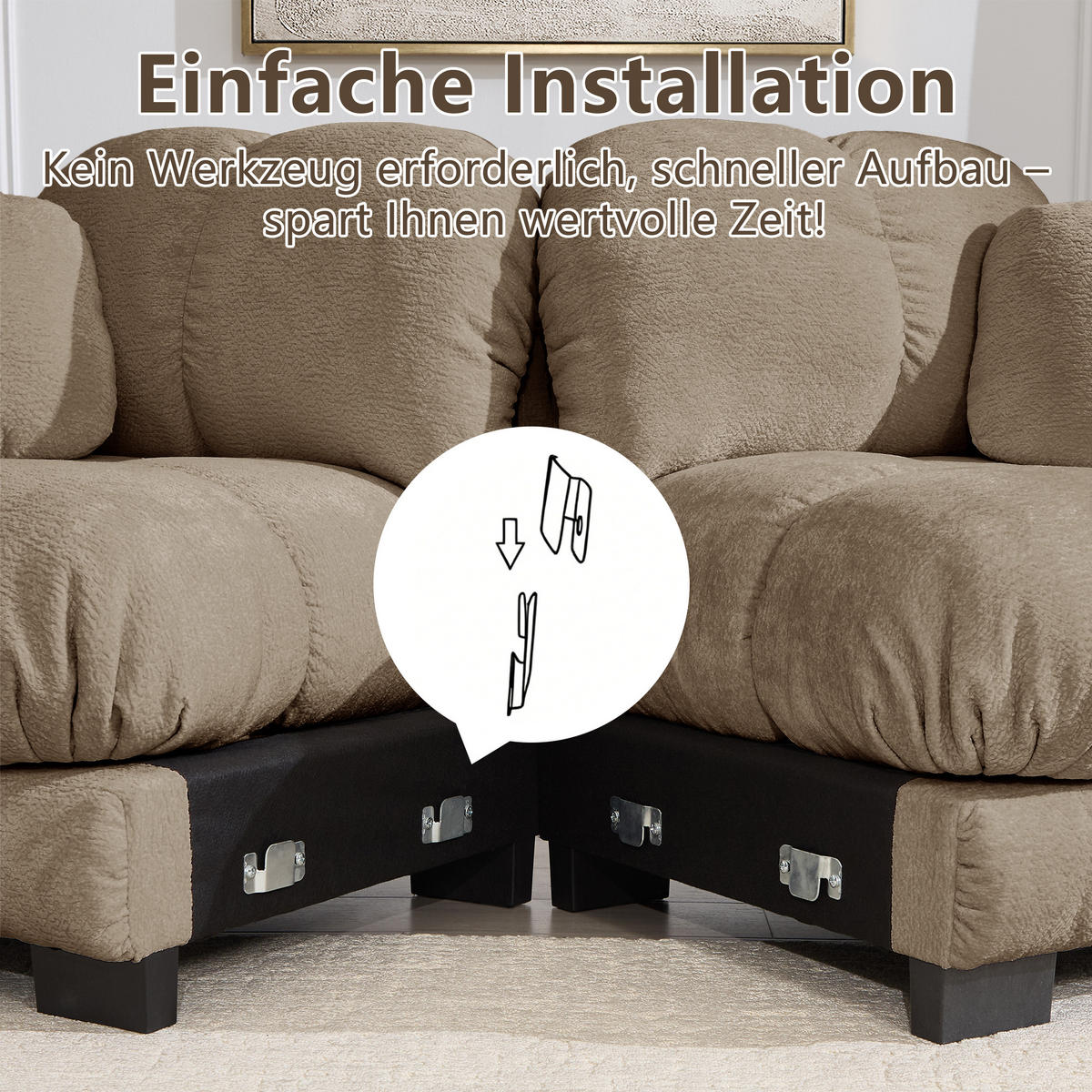 ECKSOFA DE-34384 4-Sitzer mit Steppdesign Braun - Braun, Textil (149/330cm) - ComfortXL