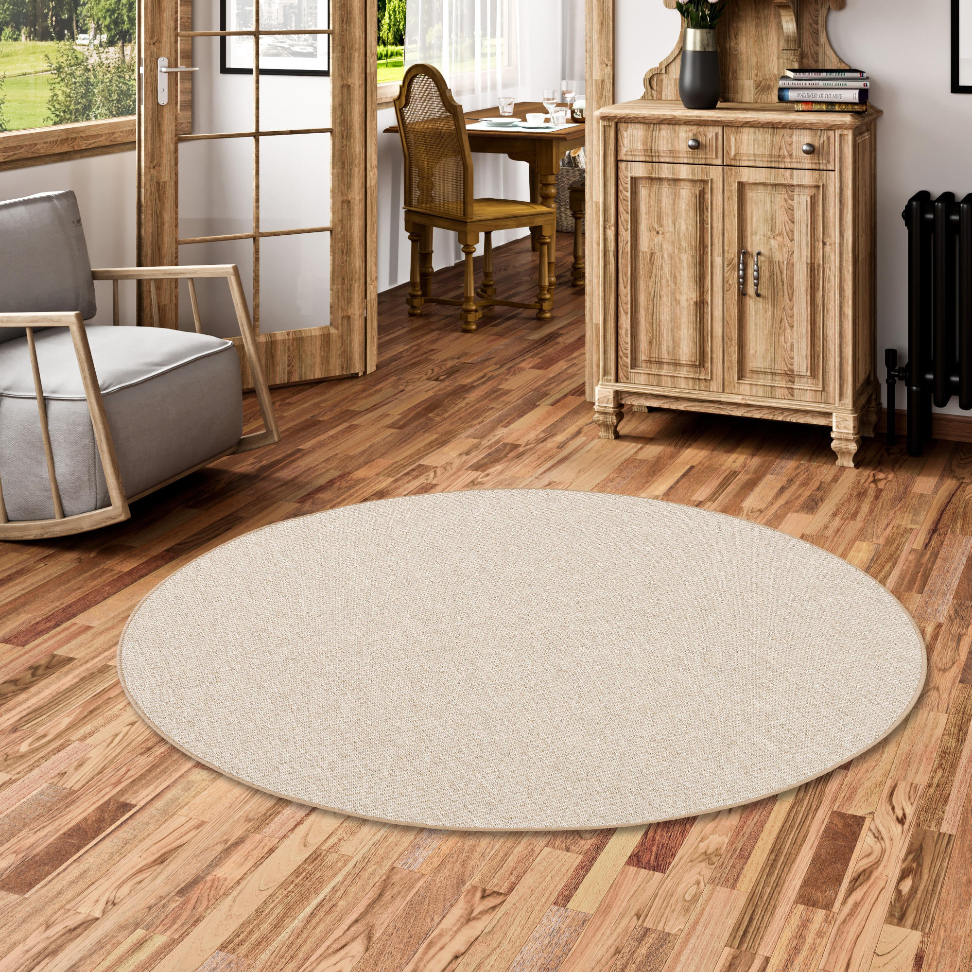 SISAL-OPTIK DESIGNER FLACHGEWEBE TEPPICH PURE MELIERT RUND - Beige, Textil (133/133cm) - Snapstyle